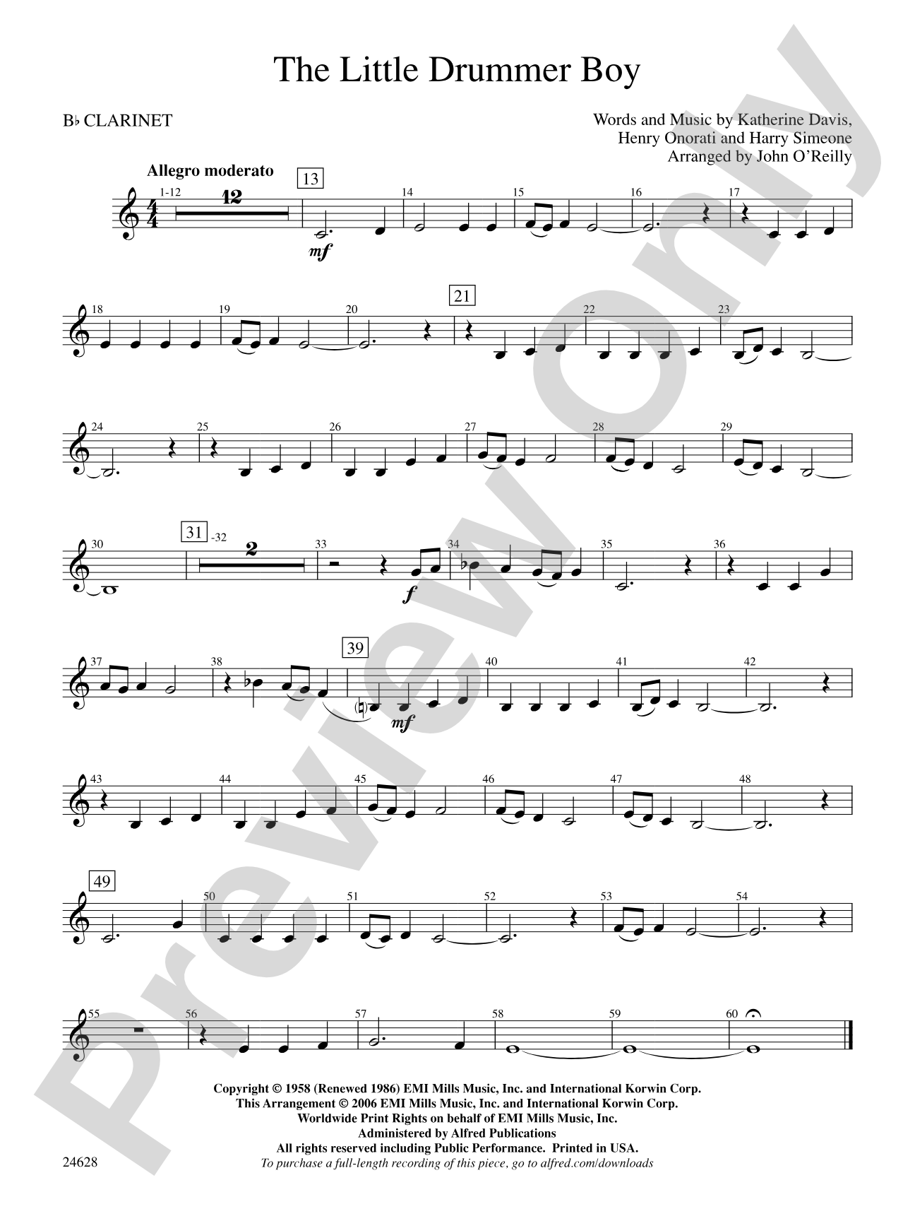 The Little Drummer Boy: 1st B-flat Clarinet