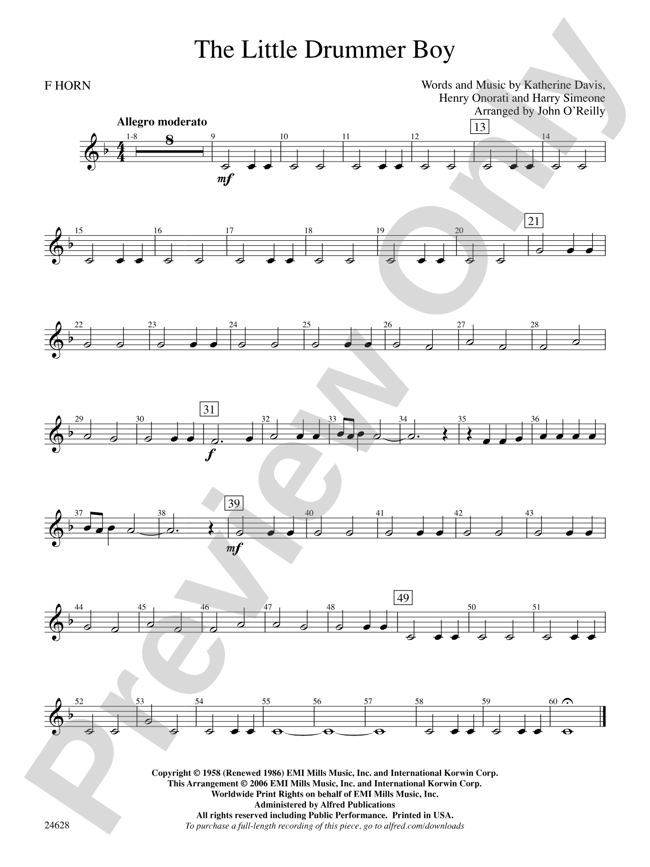 The Little Drummer Boy: 1st F Horn