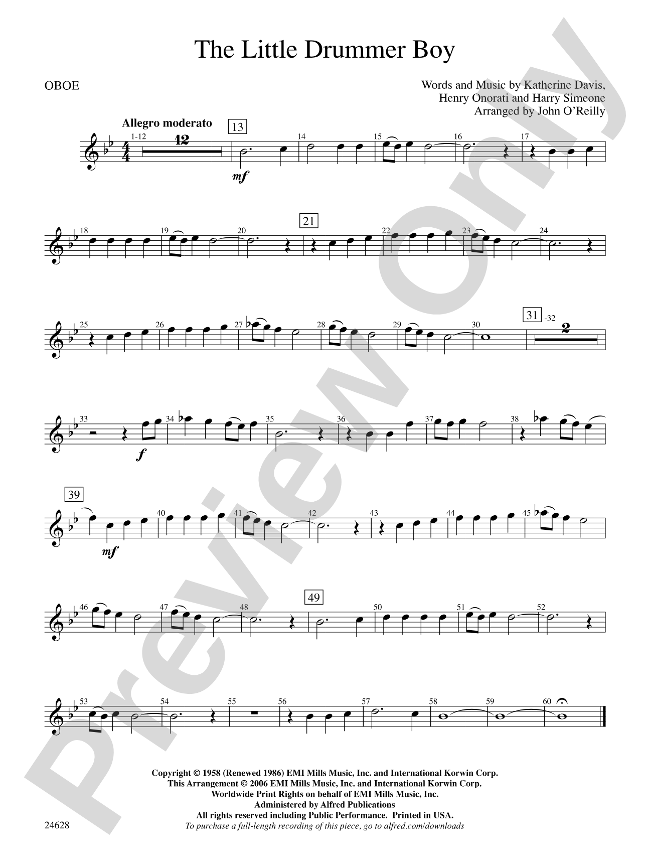 The Little Drummer Boy: Oboe