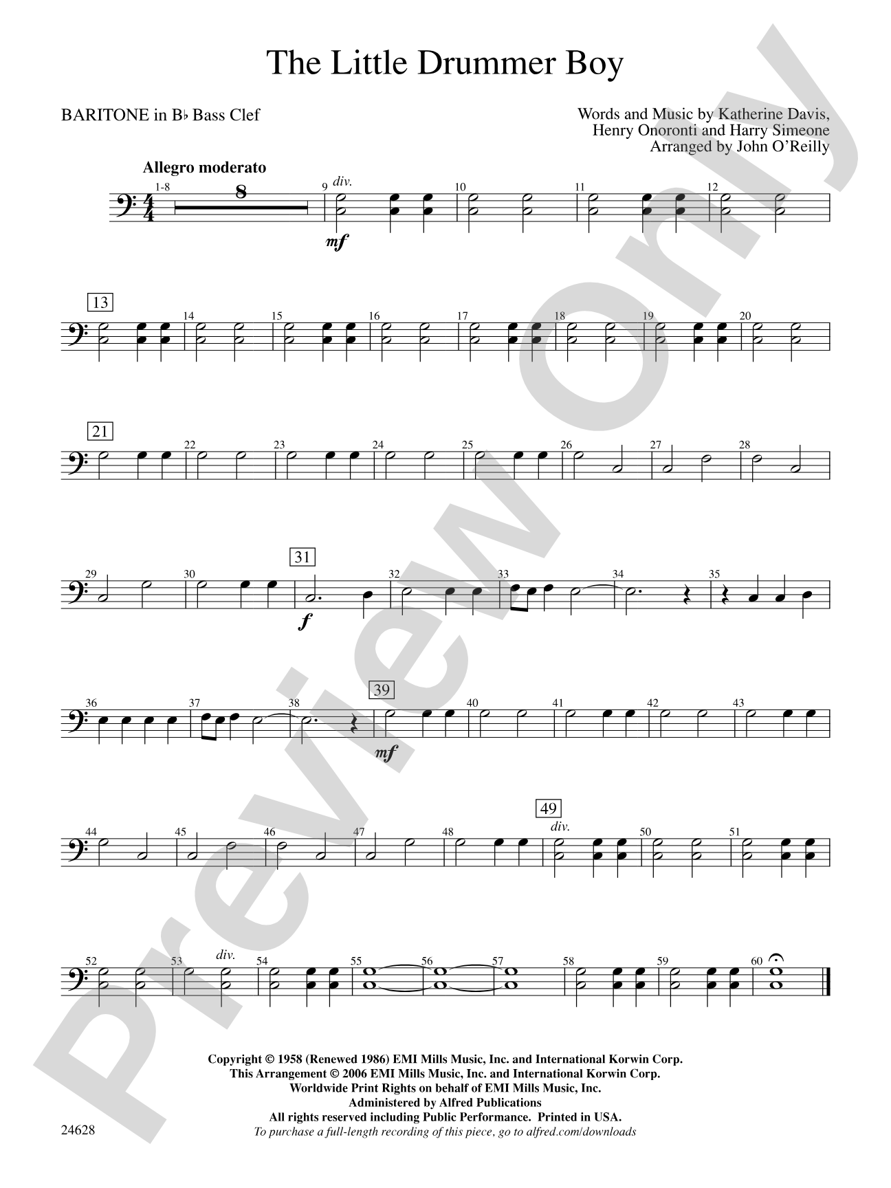 The Little Drummer Boy: (wp) B-flat Baritone B.C.