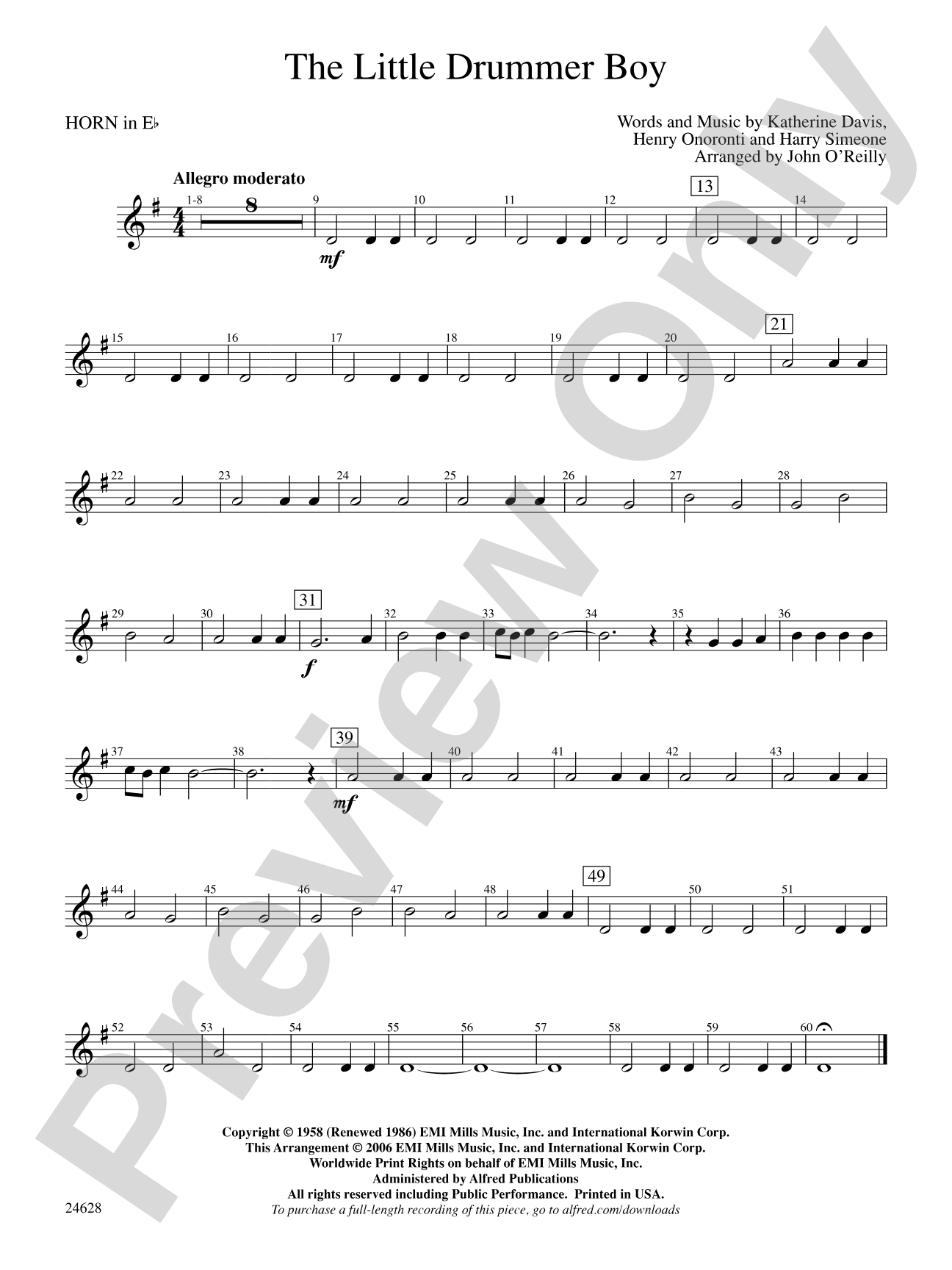 The Little Drummer Boy: (wp) 1st Horn in E-flat