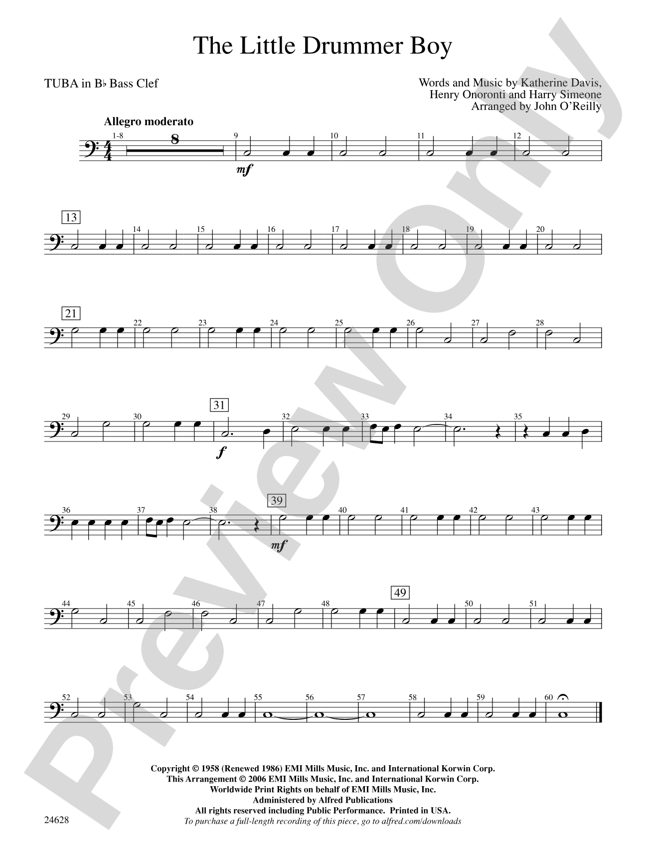 The Little Drummer Boy: (wp) B-flat Tuba B.C.
