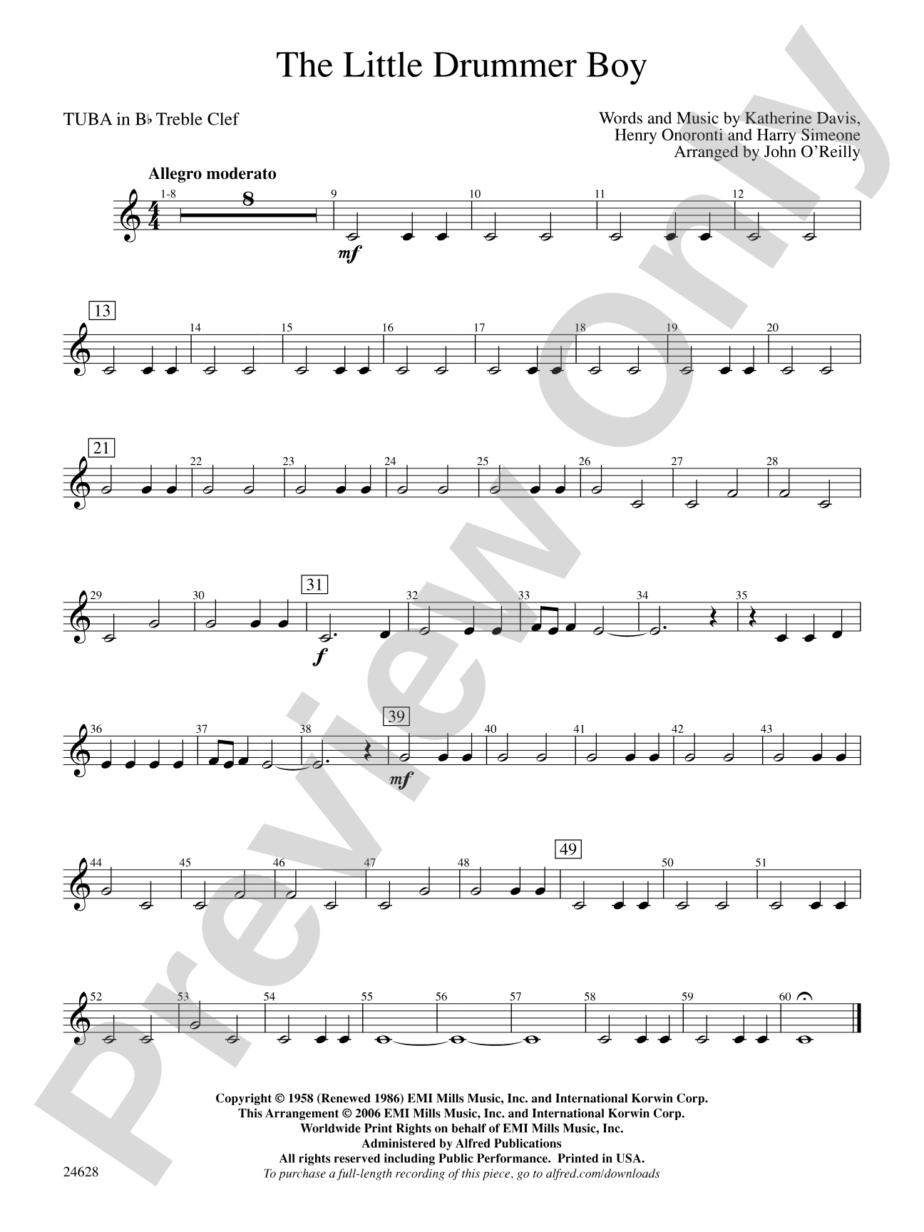 The Little Drummer Boy: (wp) B-flat Tuba T.C.