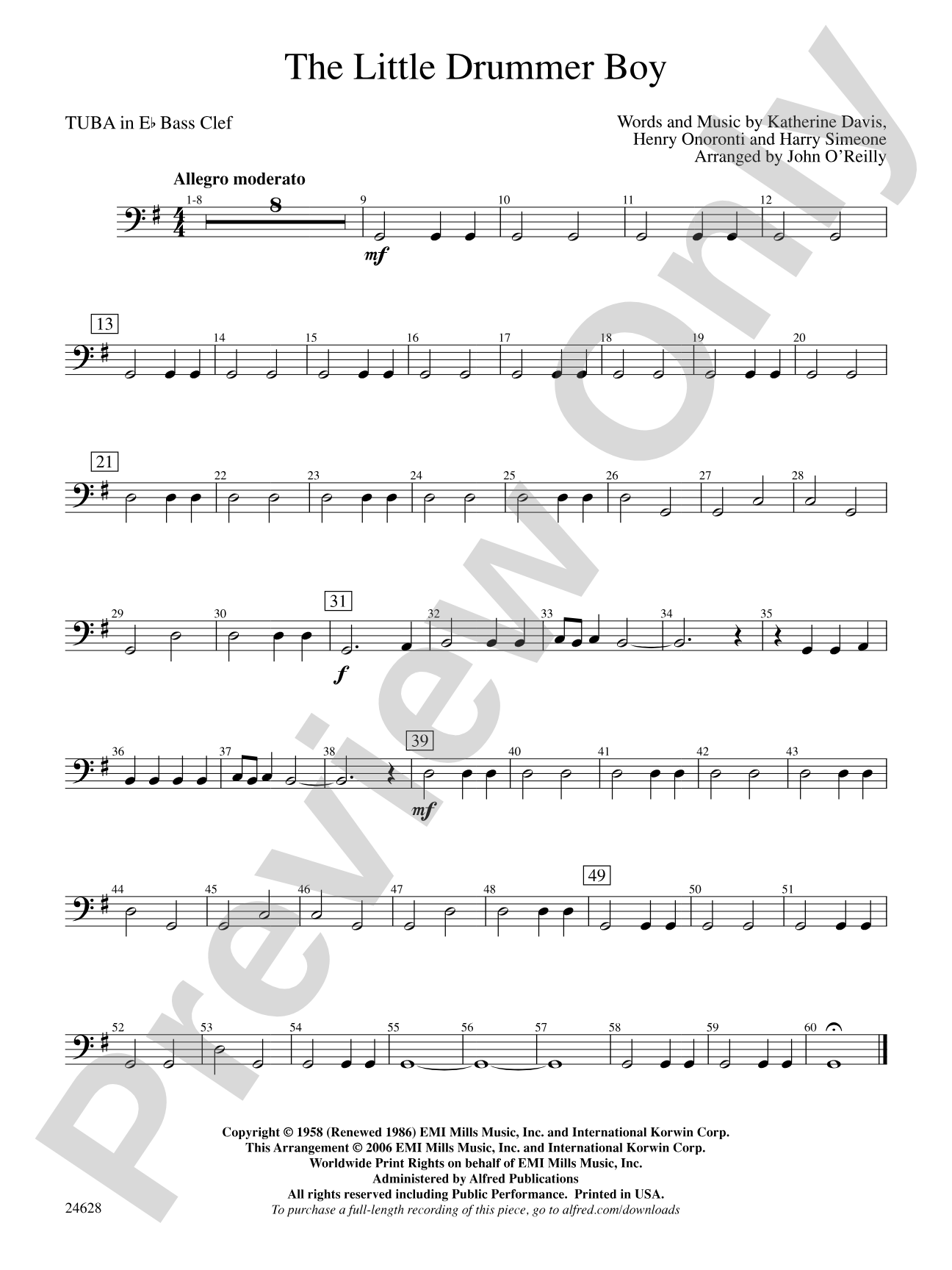 The Little Drummer Boy: (wp) E-flat Tuba B.C.