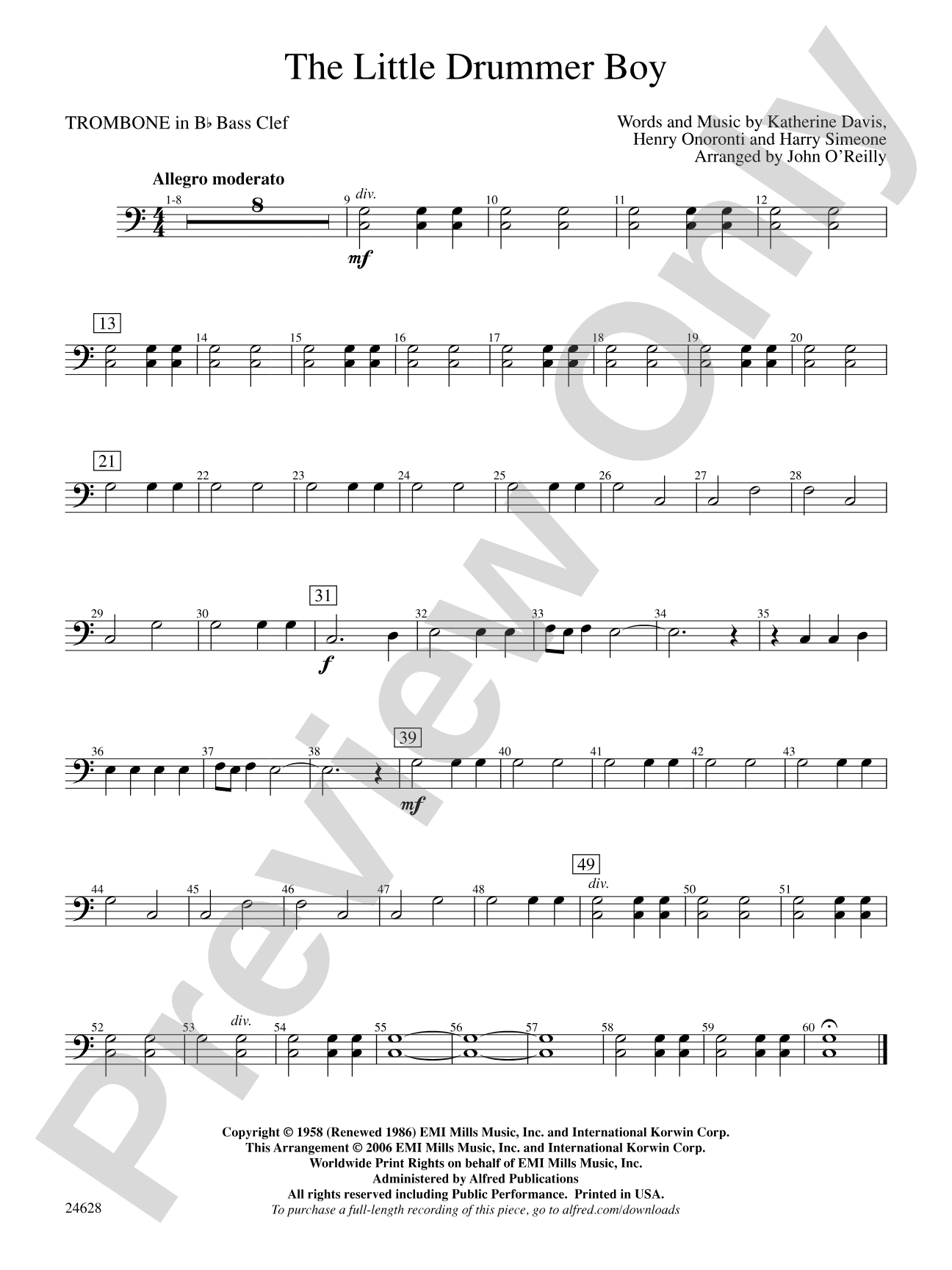 The Little Drummer Boy: (wp) 1st B-flat Trombone B.C.