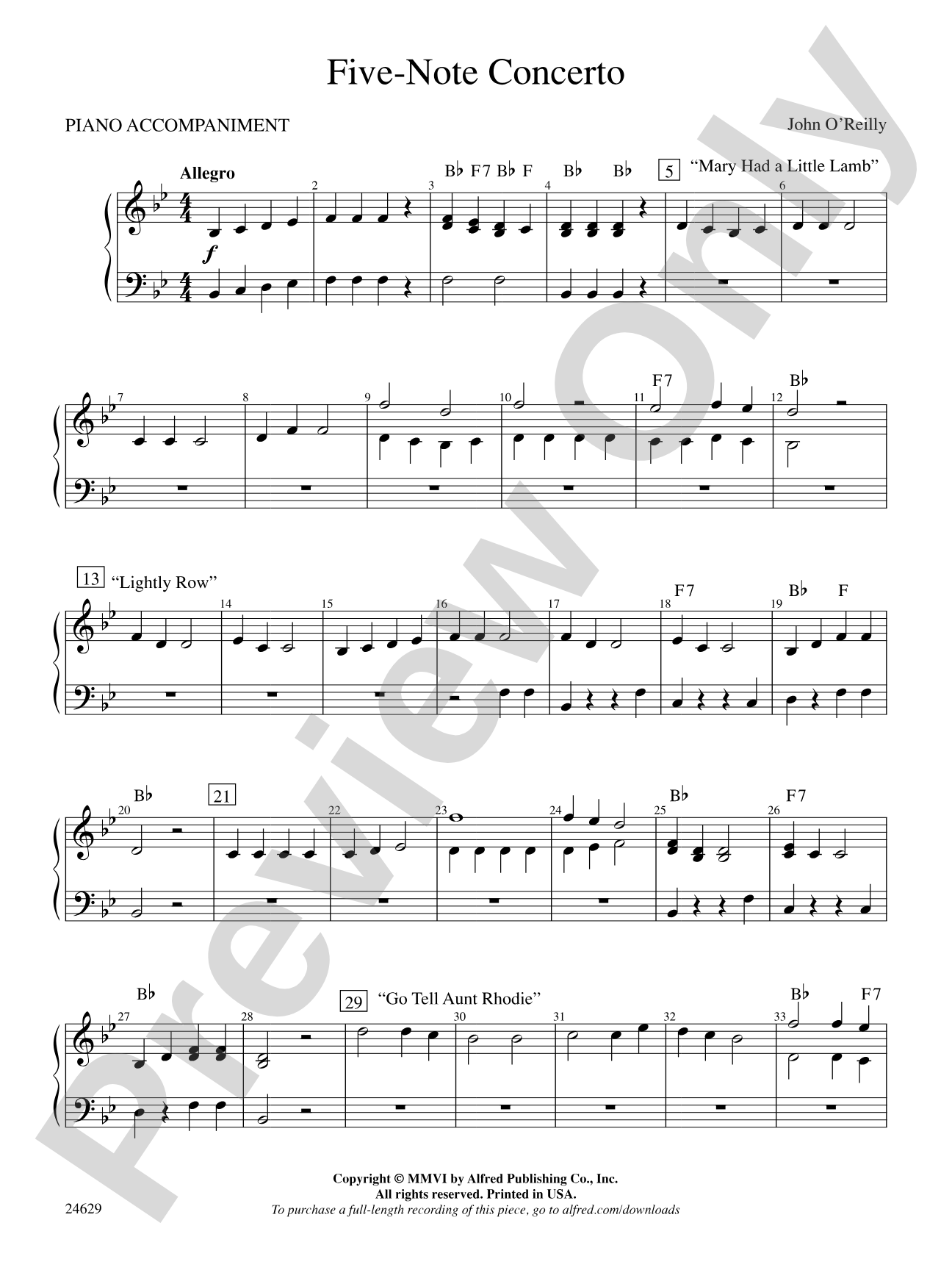 Five-Note Concerto: Piano Accompaniment