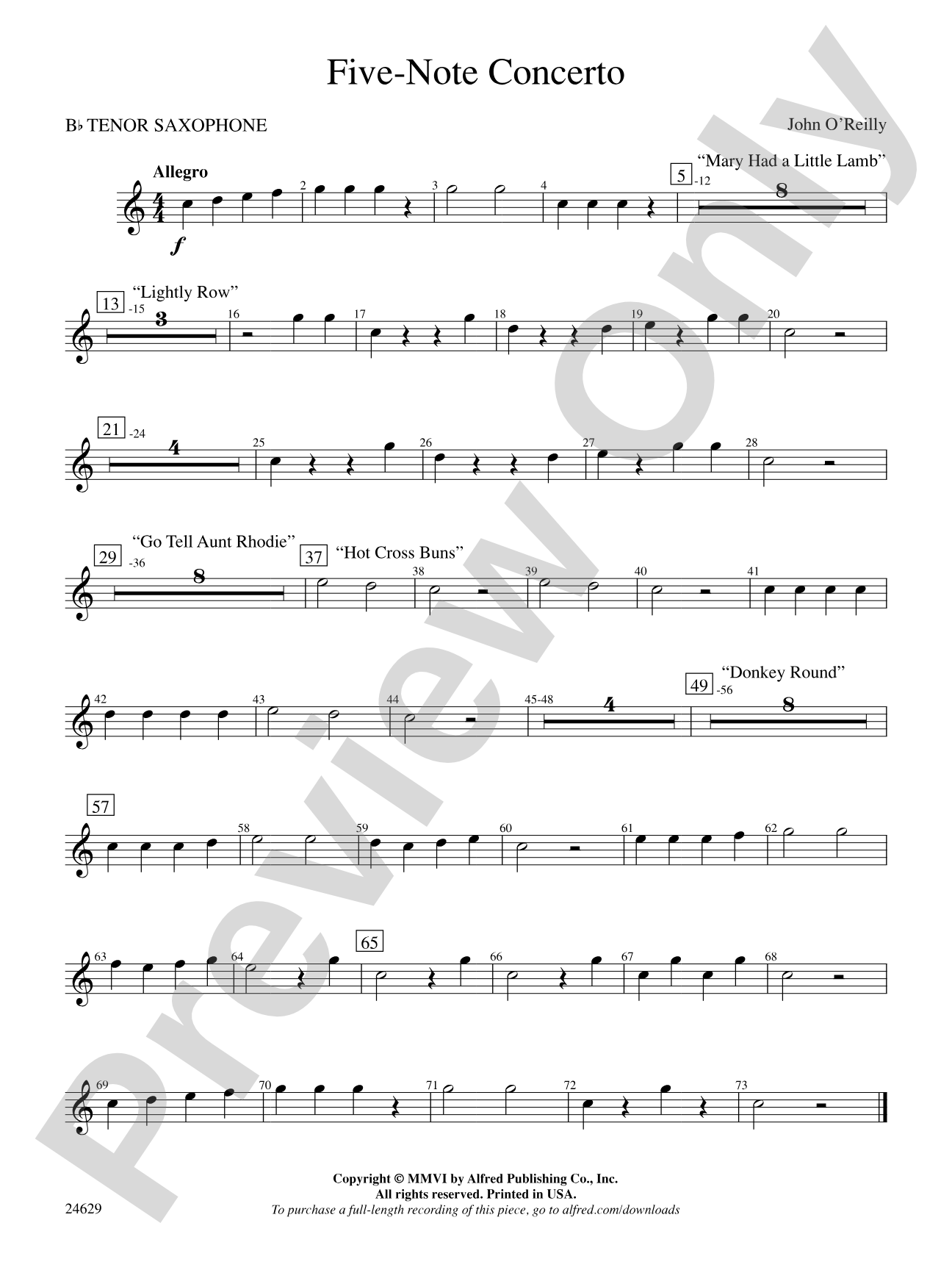 Five-Note Concerto: B-flat Tenor Saxophone