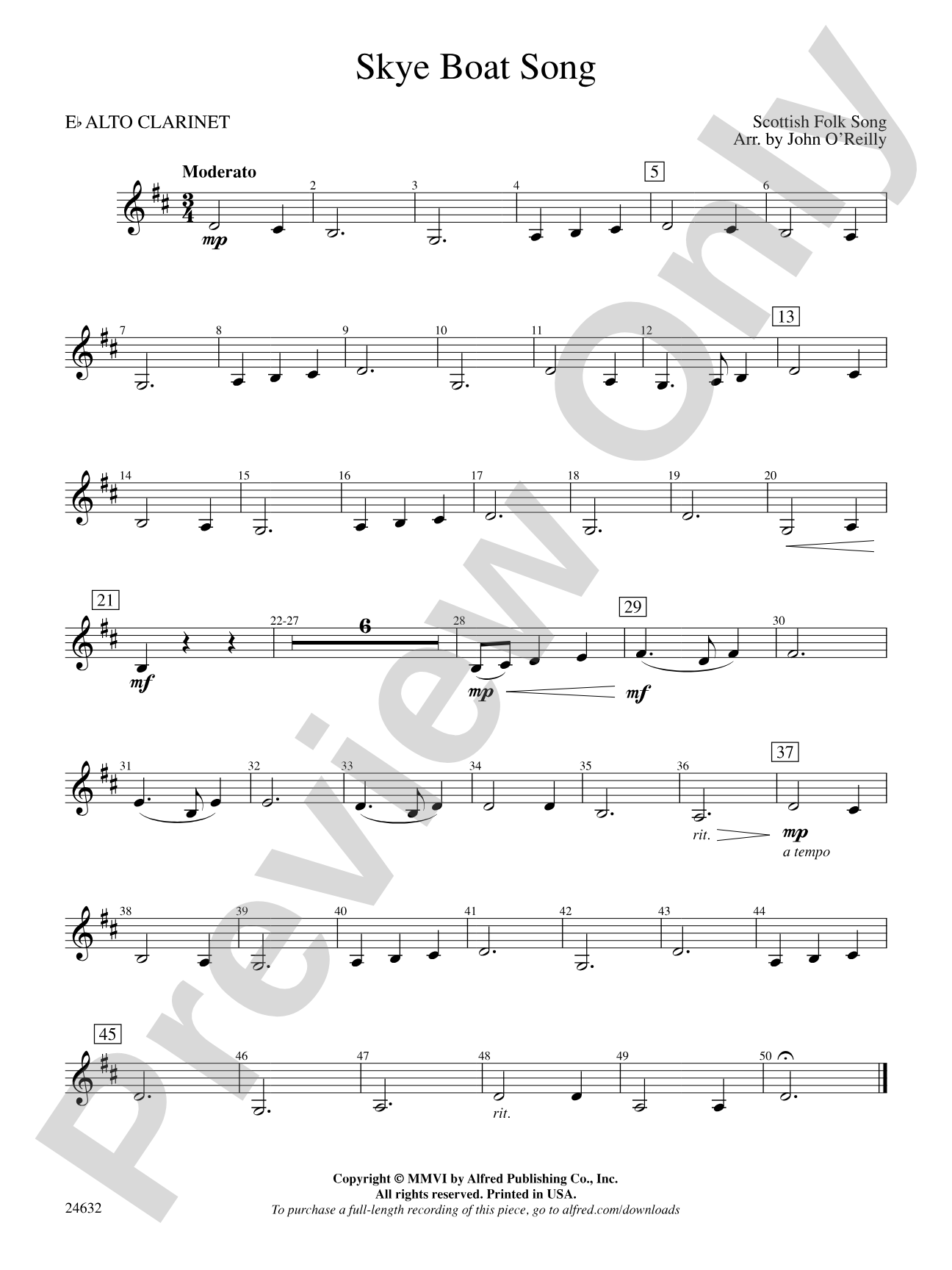 Skye Boat Song: E-flat Alto Clarinet