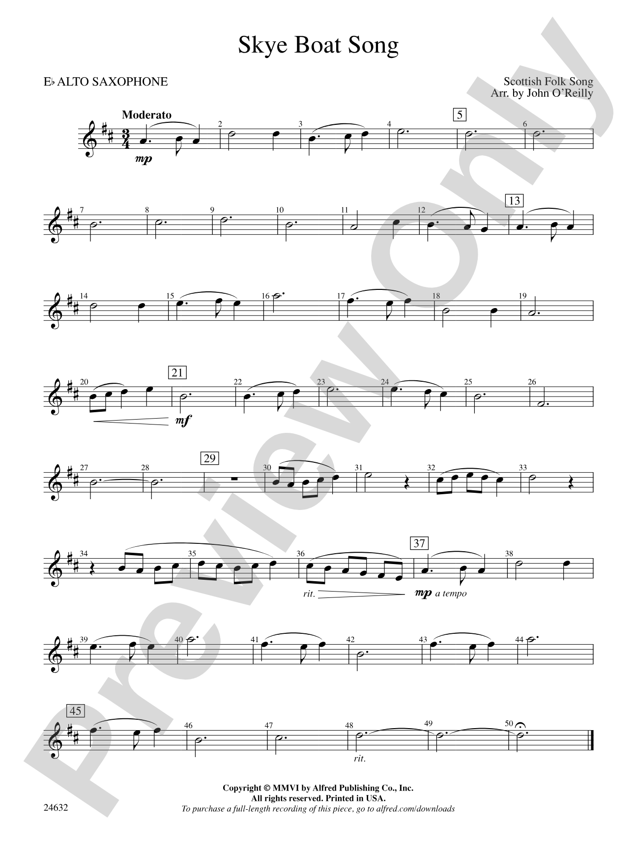 Skye Boat Song: E-flat Alto Saxophone