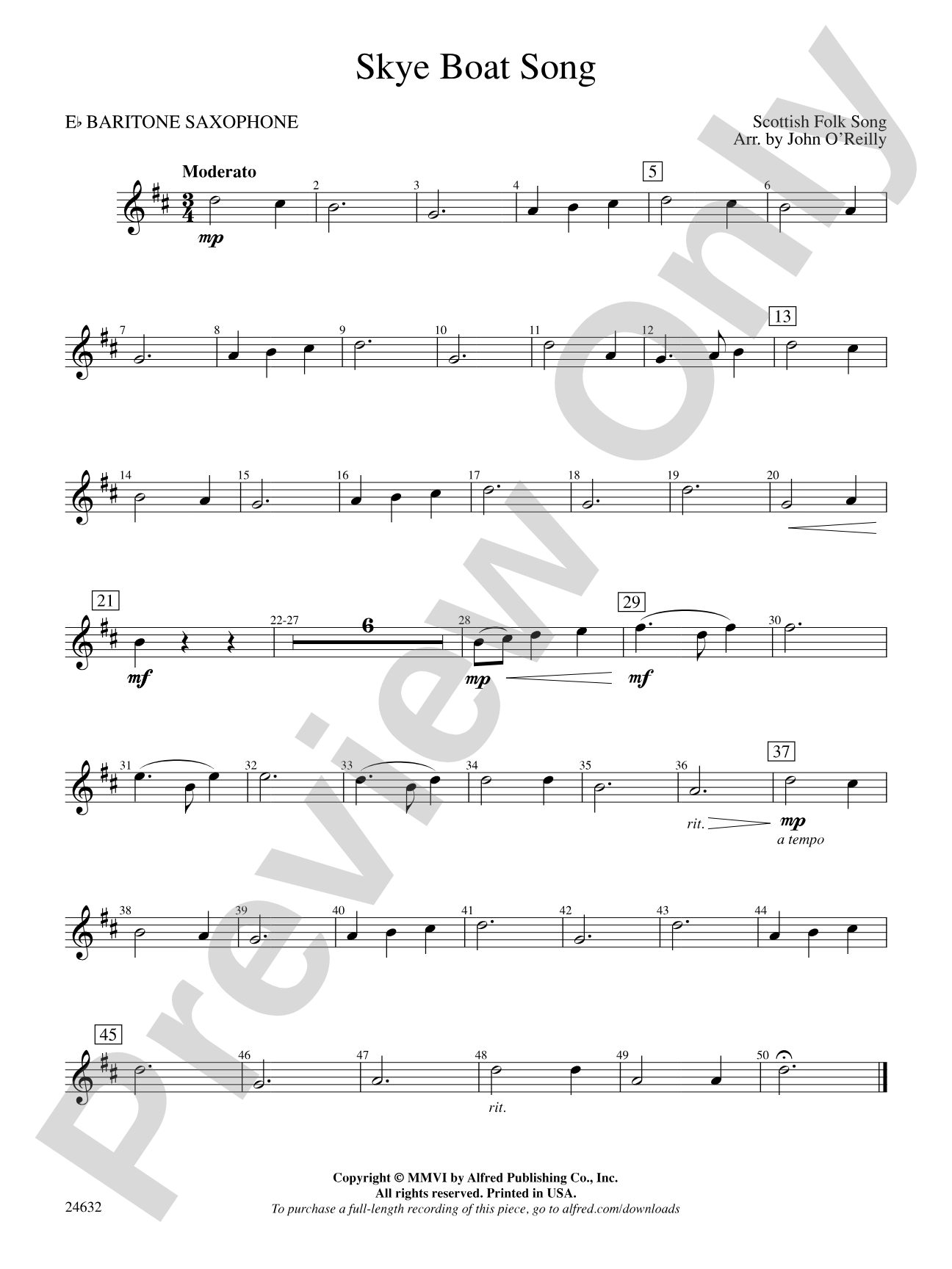 Skye Boat Song: E-flat Baritone Saxophone