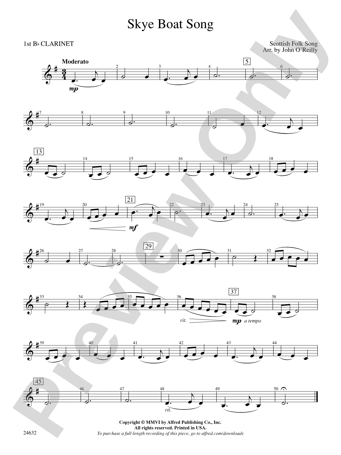 Skye Boat Song: 1st B-flat Clarinet