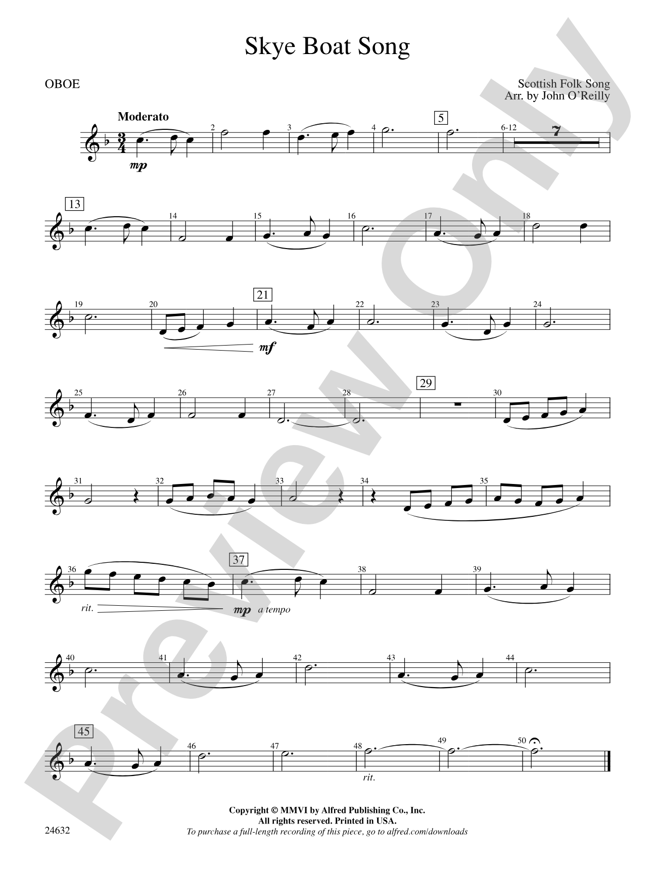 Skye Boat Song: Oboe