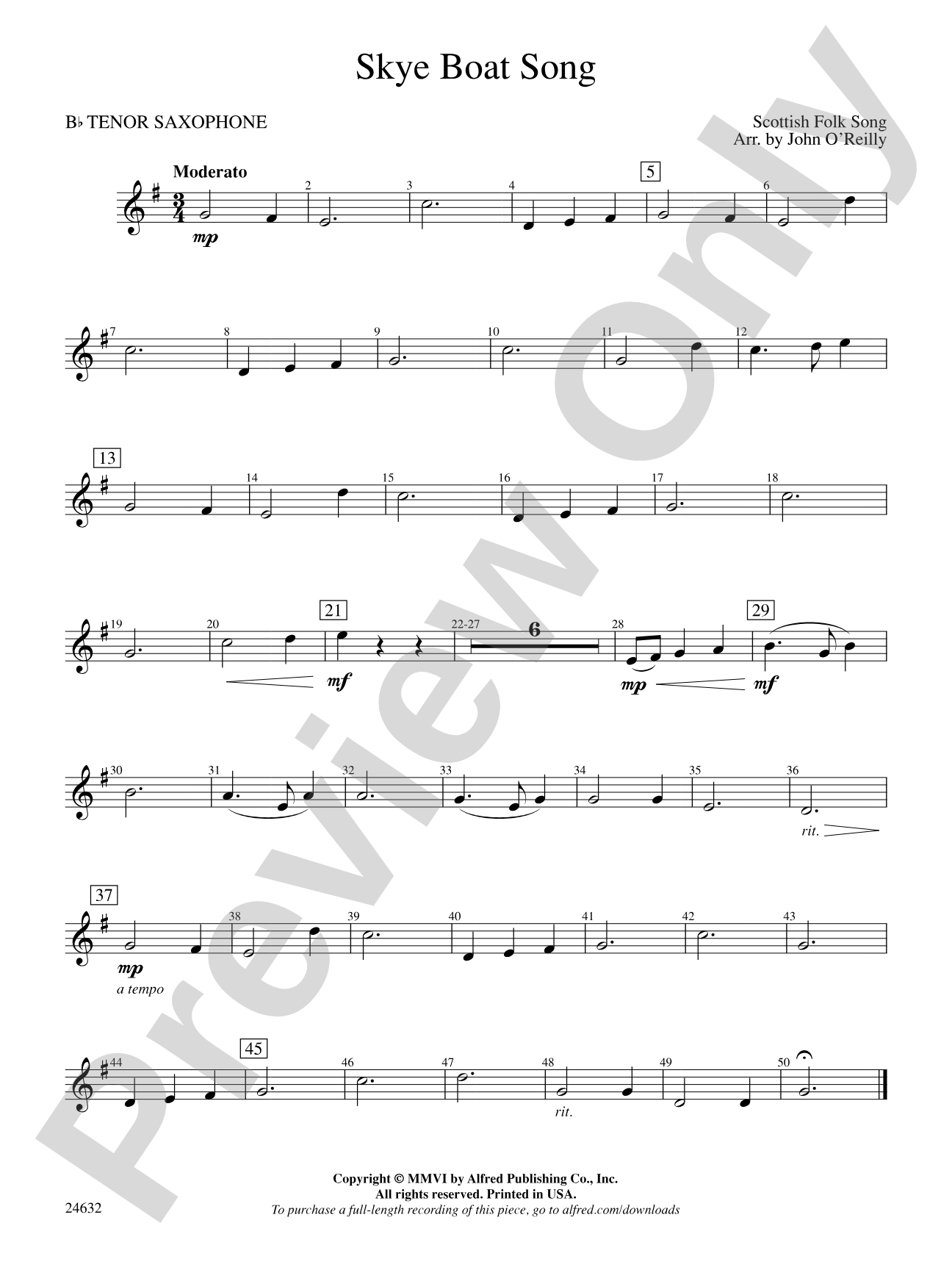 Skye Boat Song: B-flat Tenor Saxophone