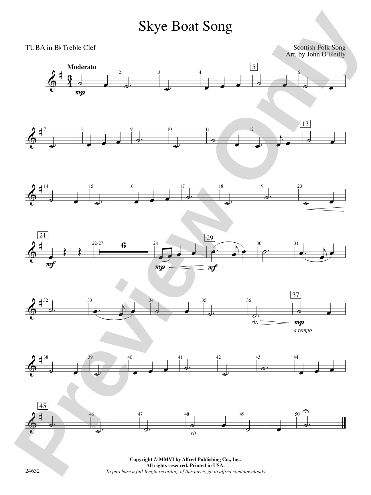 Skye Boat Song: (wp) B-flat Tuba T.C.