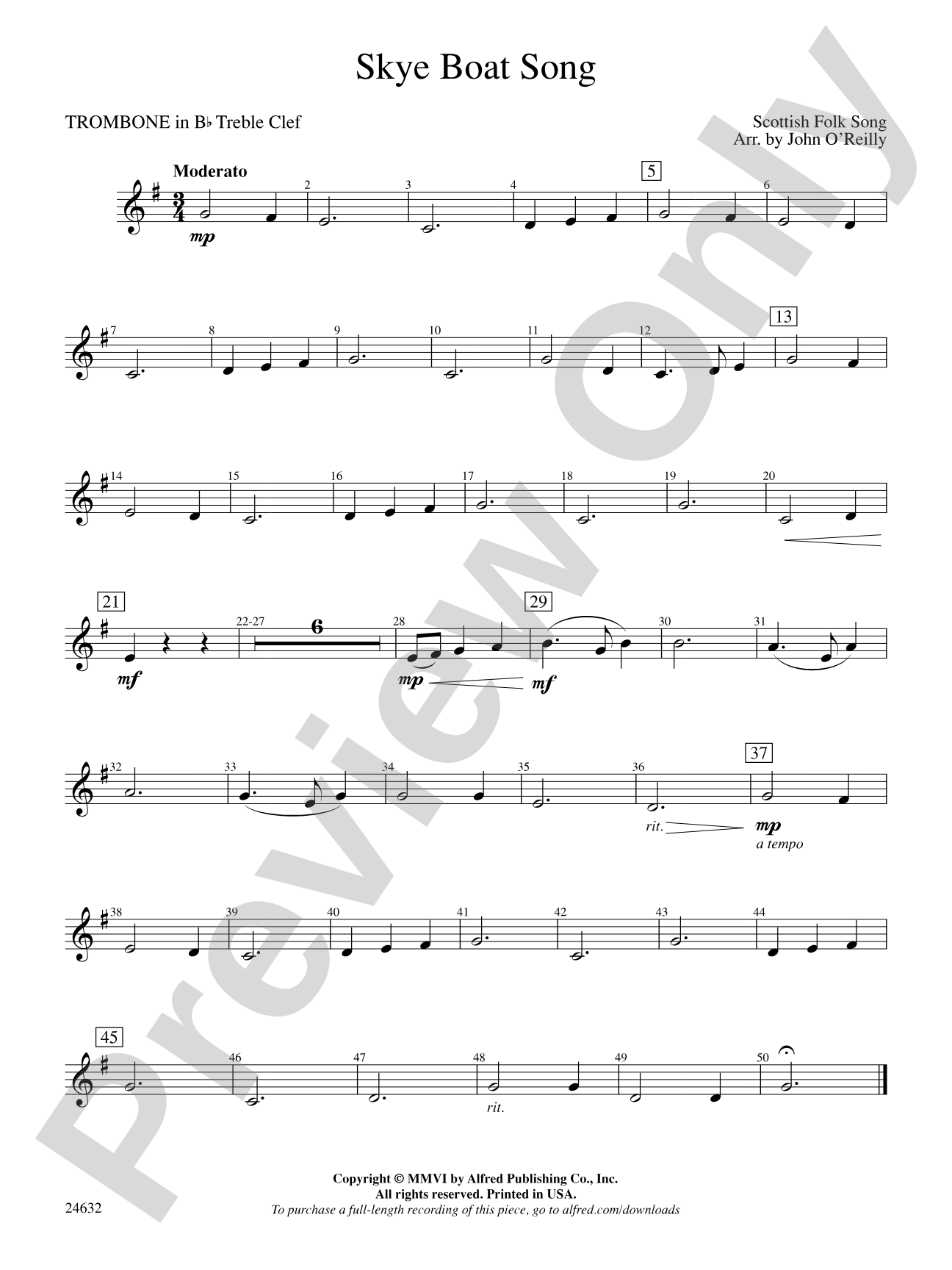 Skye Boat Song: (wp) 1st B-flat Trombone T.C.