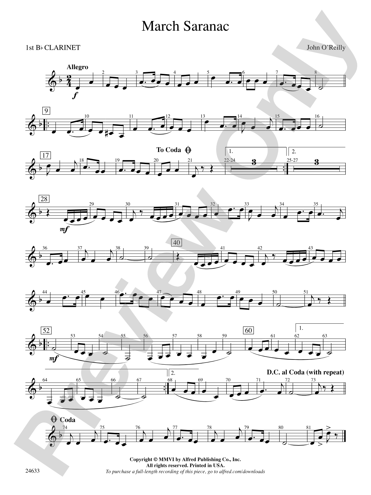 March Saranac: 1st B-flat Clarinet