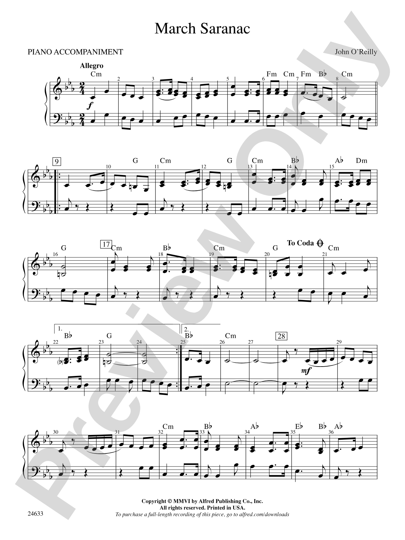 March Saranac: Piano Accompaniment