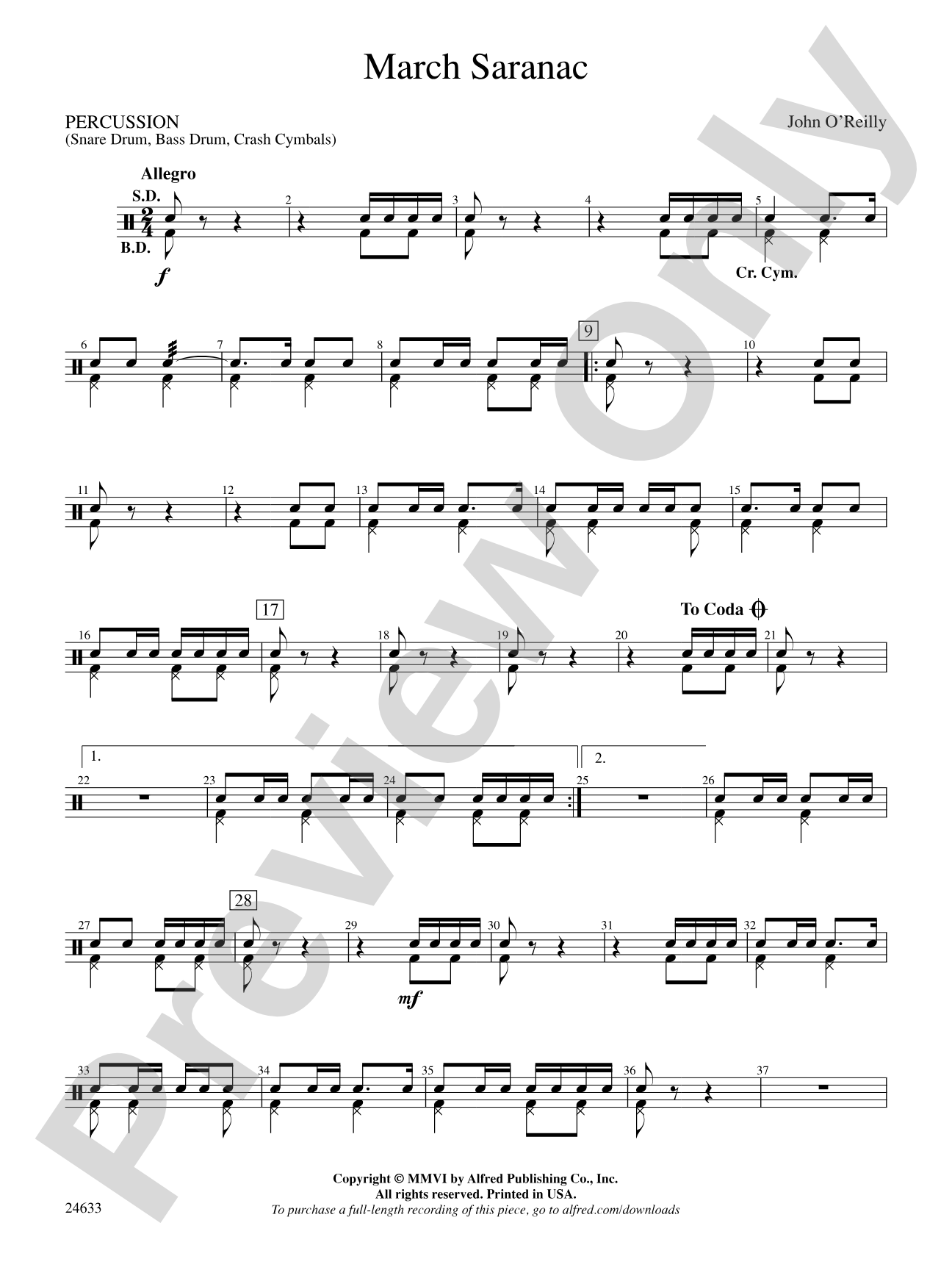 March Saranac: 1st Percussion