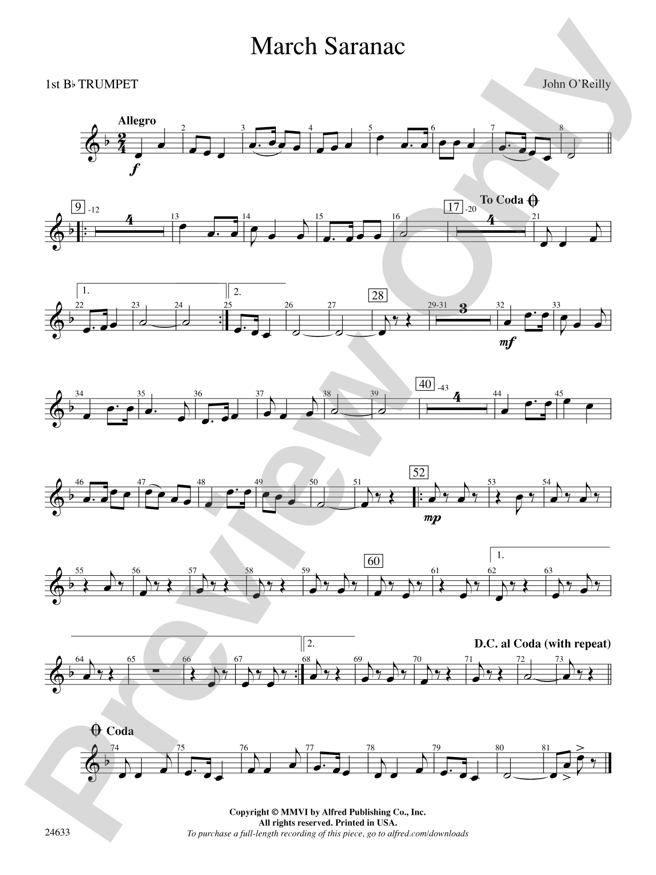 March Saranac: 1st B-flat Trumpet