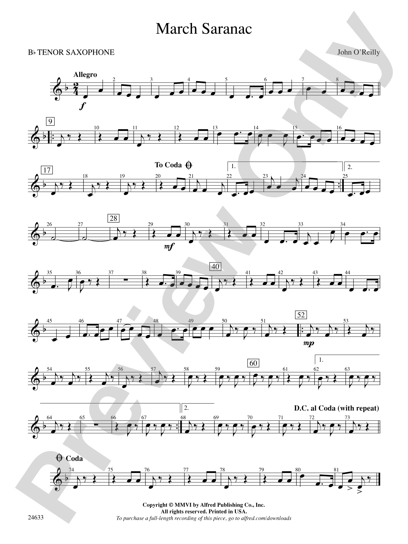 March Saranac: B-flat Tenor Saxophone