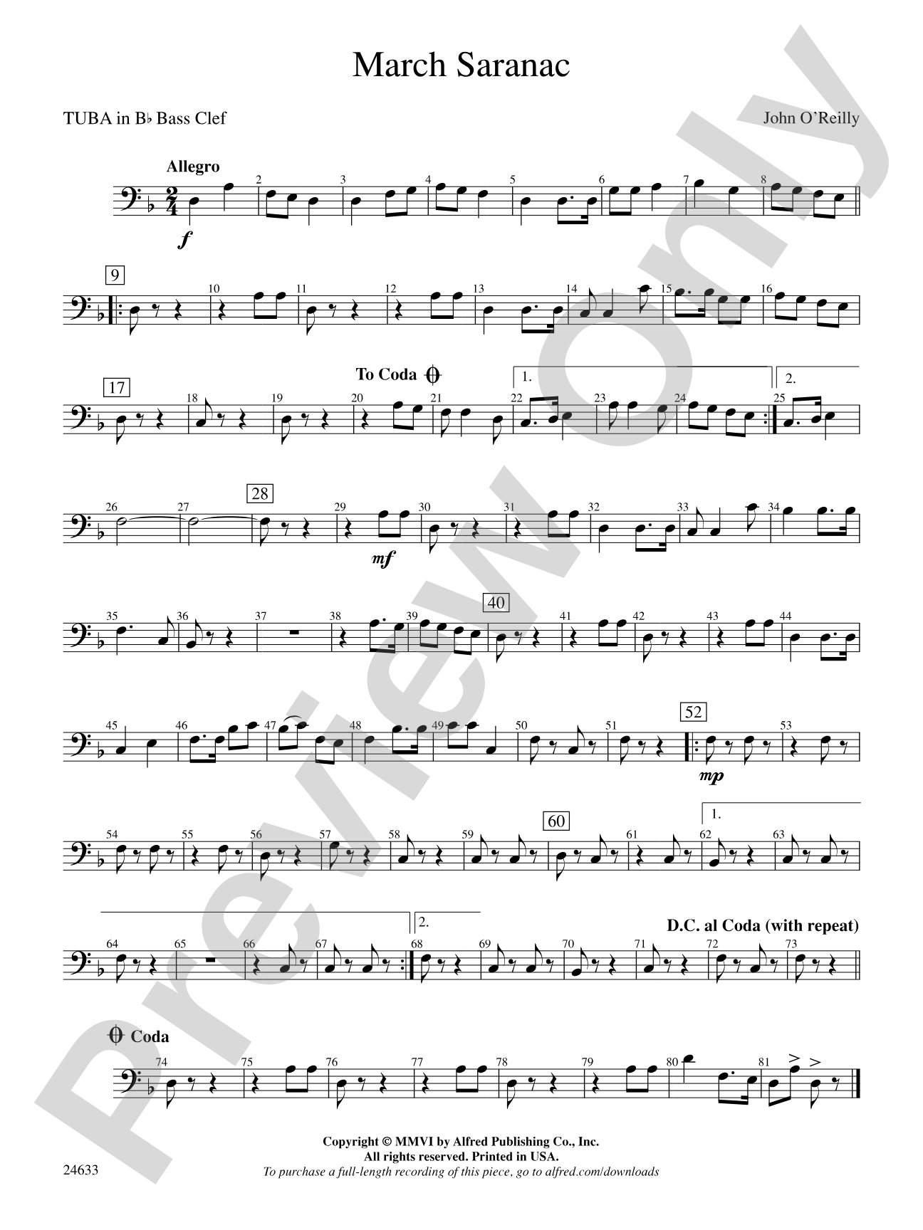 March Saranac: (wp) B-flat Tuba B.C.