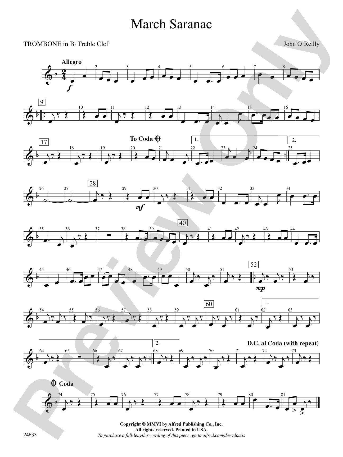 March Saranac: (wp) 1st B-flat Trombone T.C.