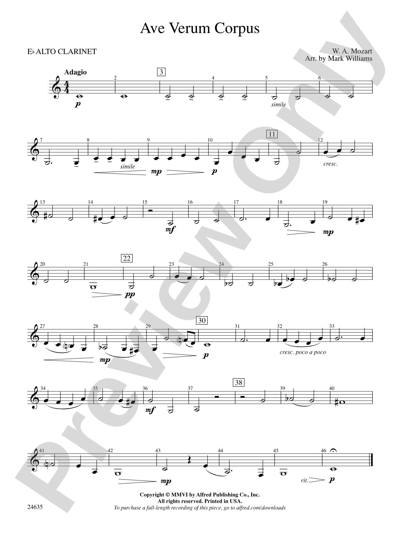 Ave Verum Corpus: E-flat Alto Clarinet