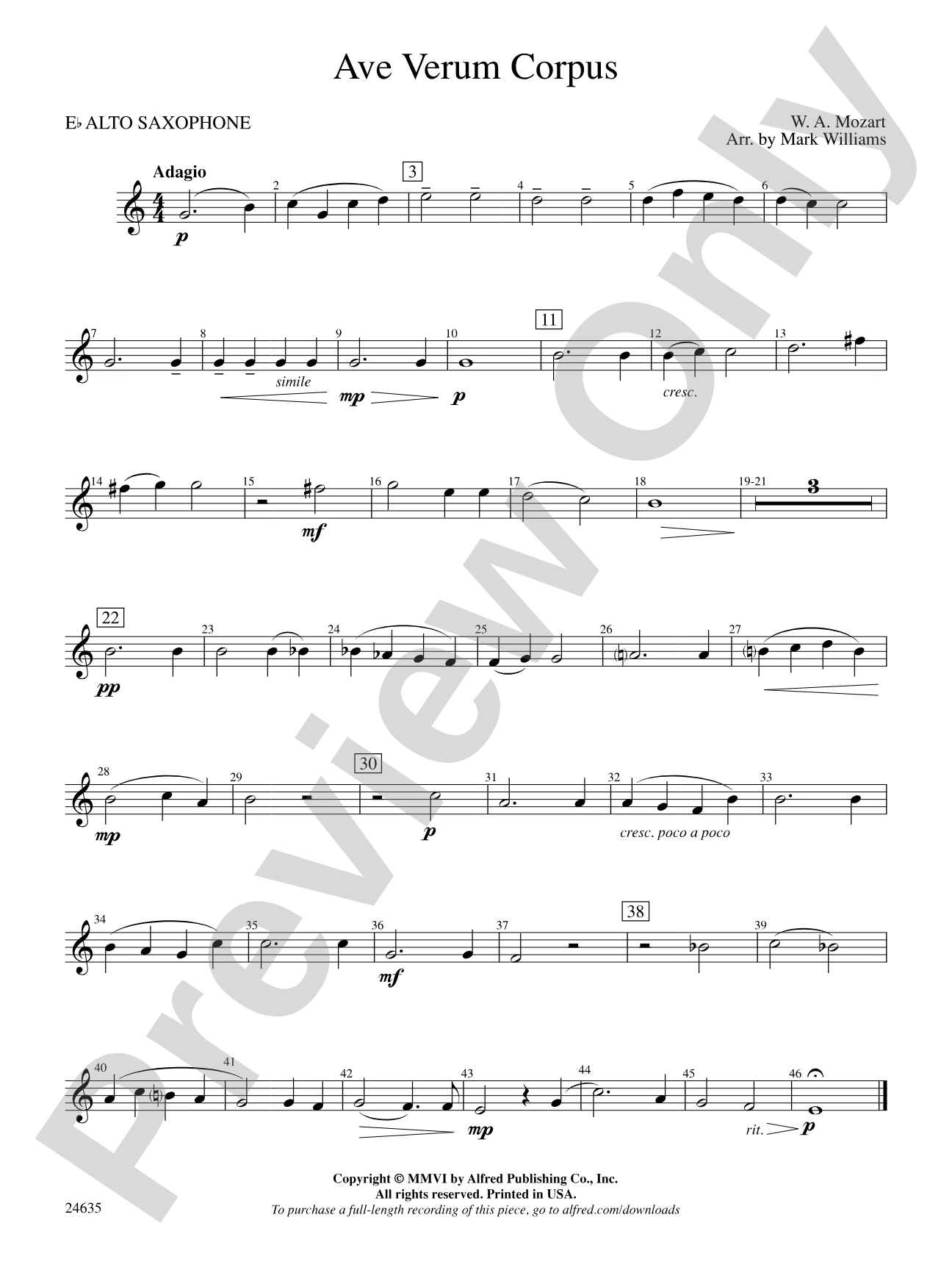Ave Verum Corpus: E-flat Alto Saxophone