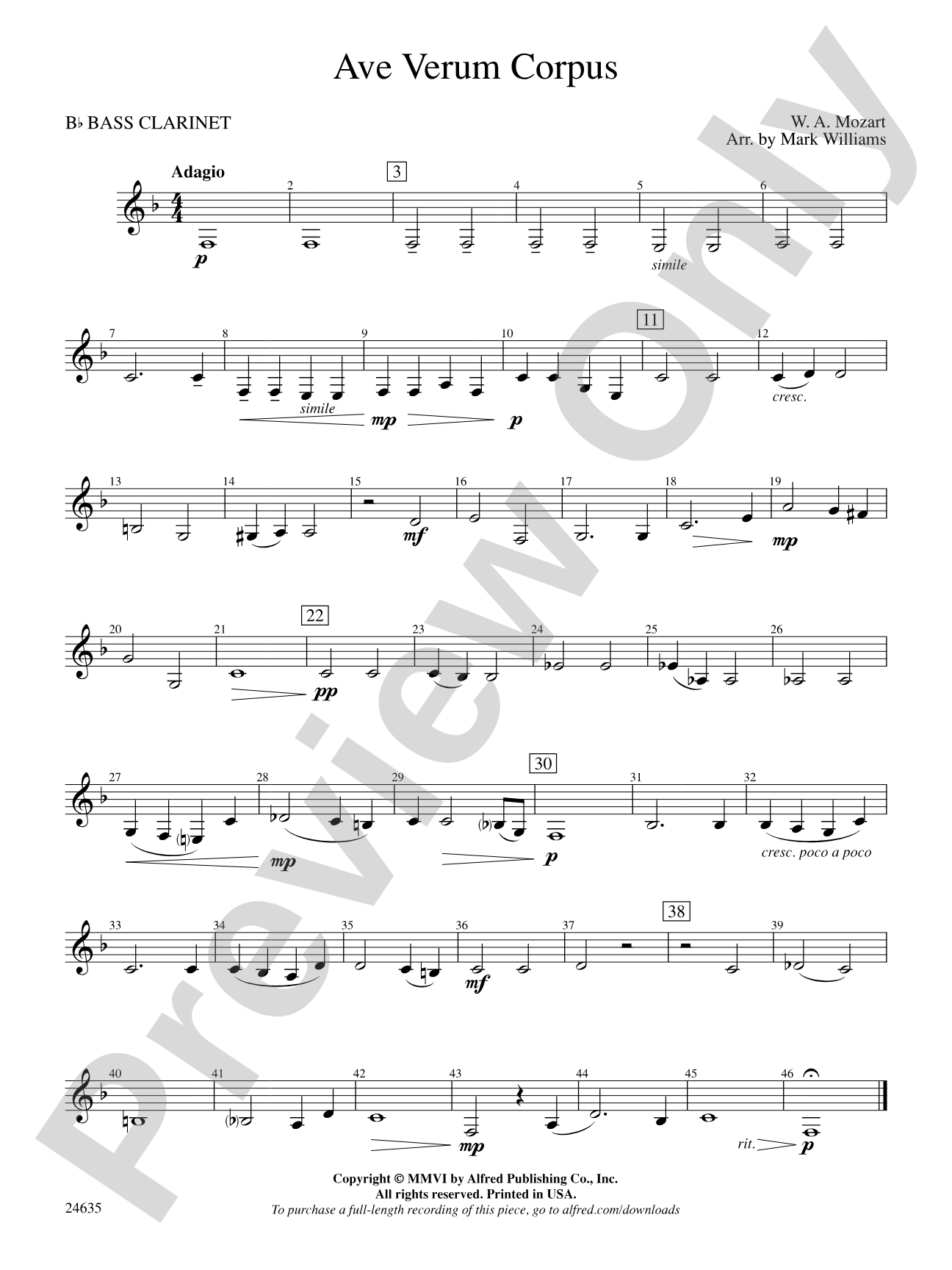 Ave Verum Corpus: B-flat Bass Clarinet