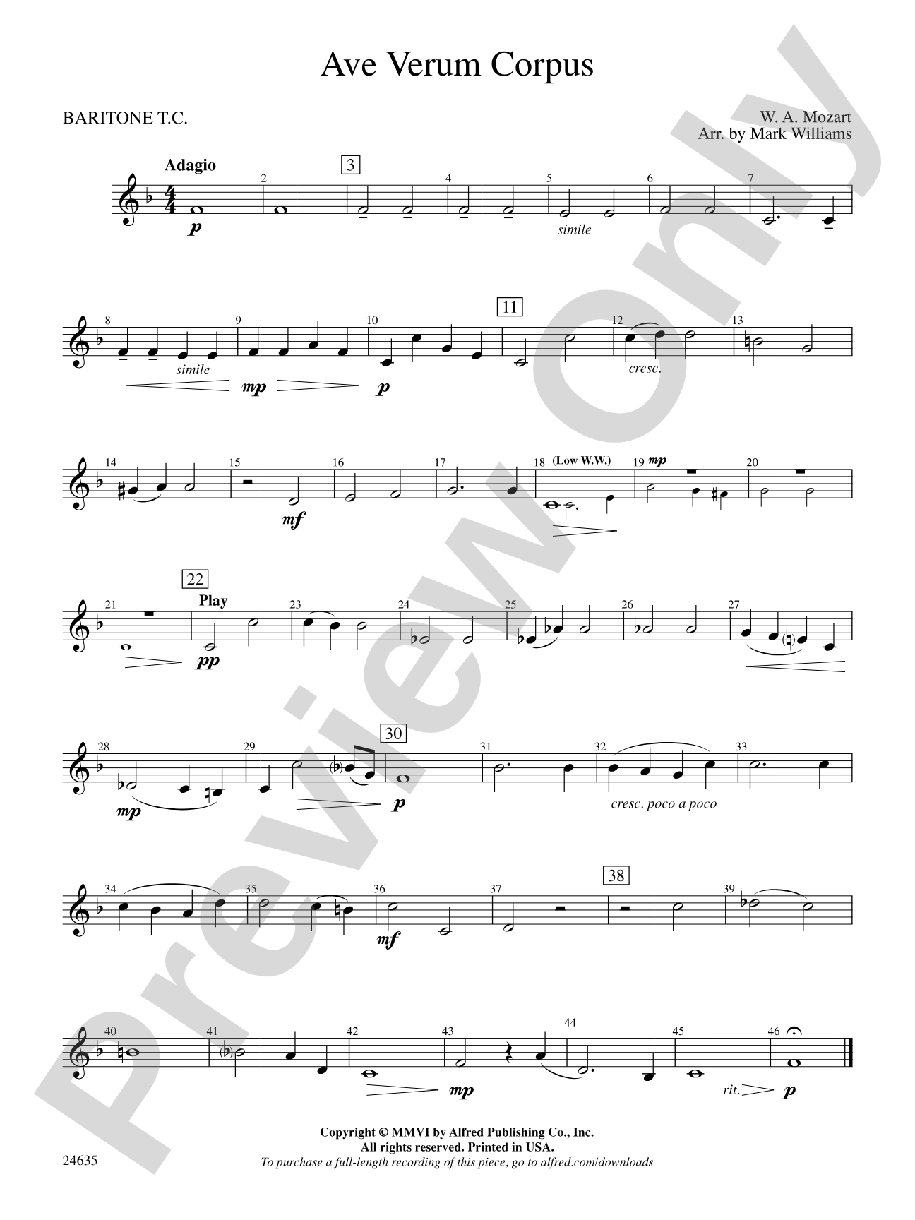Ave Verum Corpus: Baritone T.C.