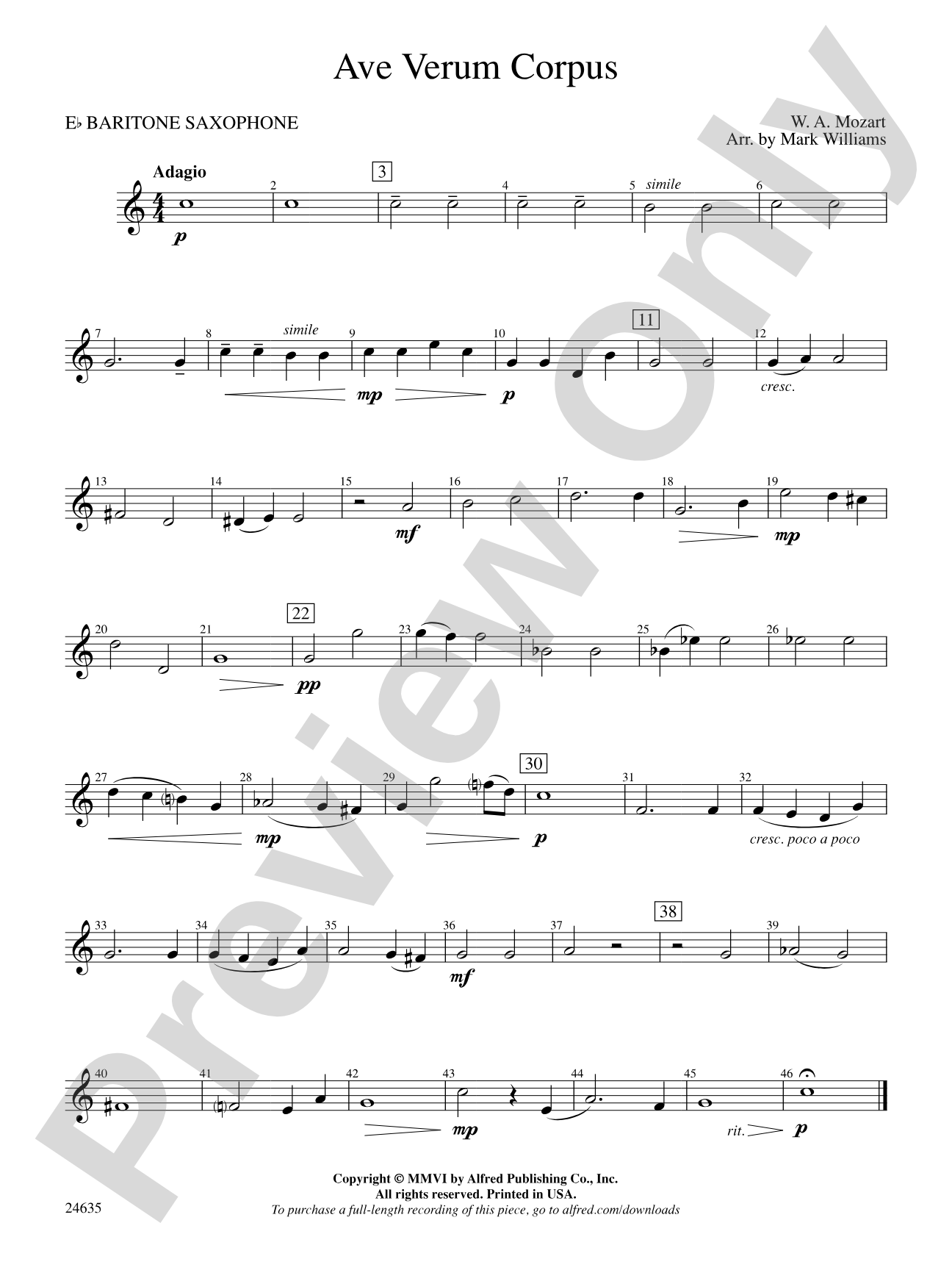 Ave Verum Corpus: E-flat Baritone Saxophone