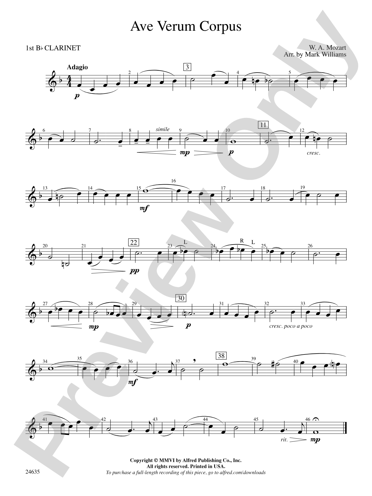 Ave Verum Corpus: 1st B-flat Clarinet