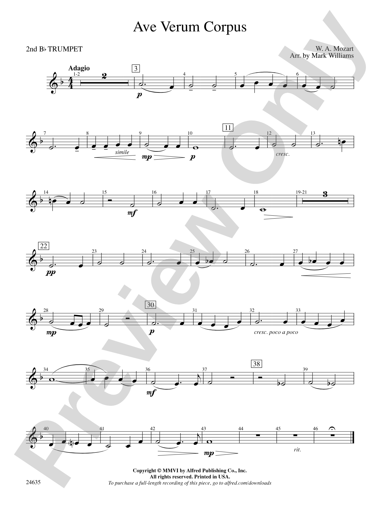 Ave Verum Corpus: 2nd B-flat Trumpet
