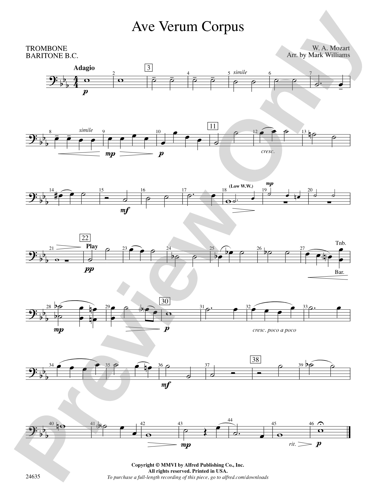 Ave Verum Corpus: 1st Trombone