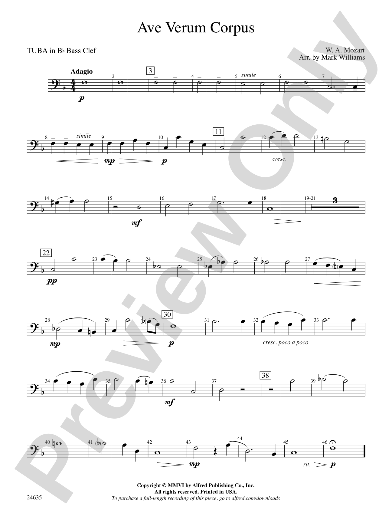 Ave Verum Corpus: (wp) B-flat Tuba B.C.