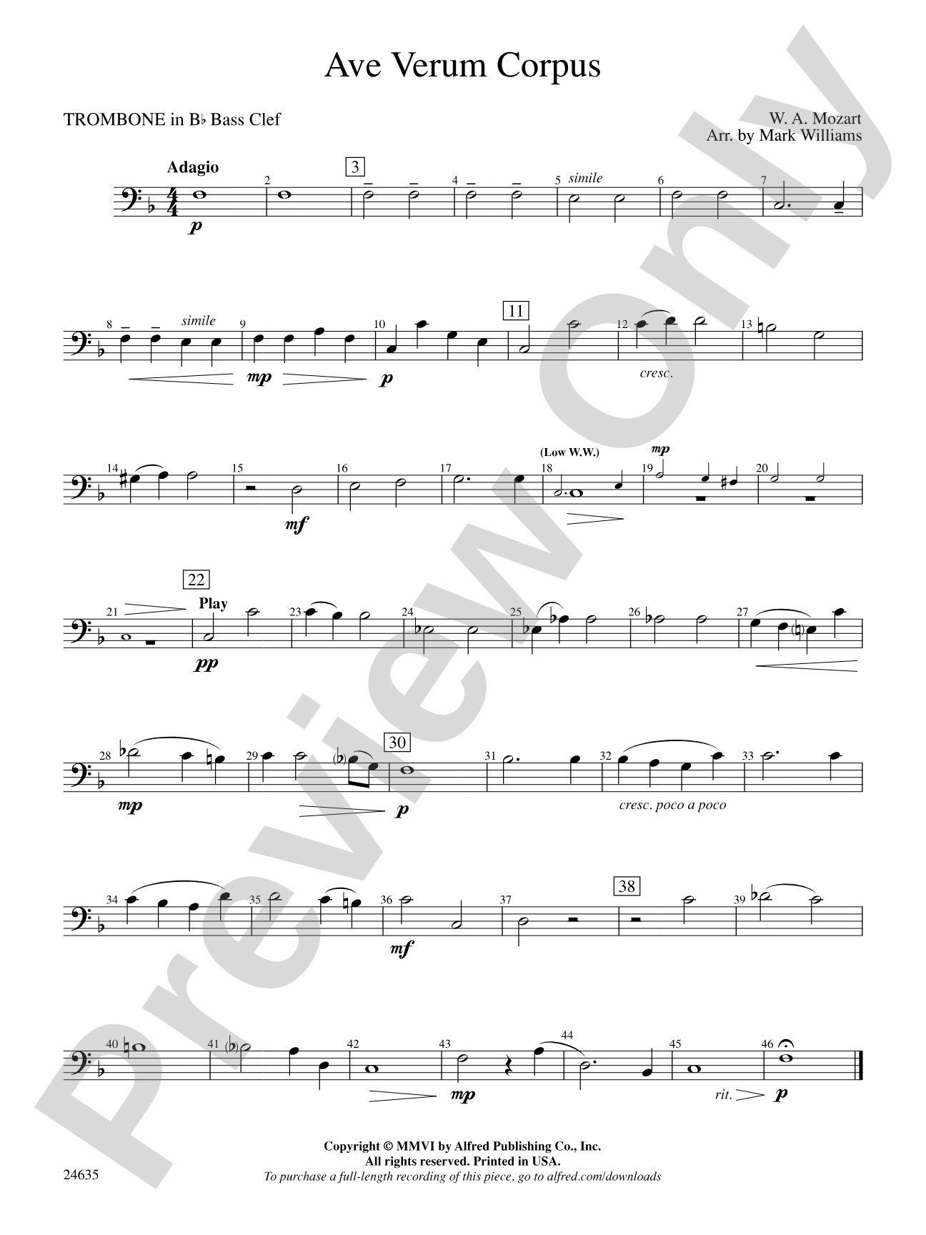 Ave Verum Corpus: (wp) 1st B-flat Trombone B.C.