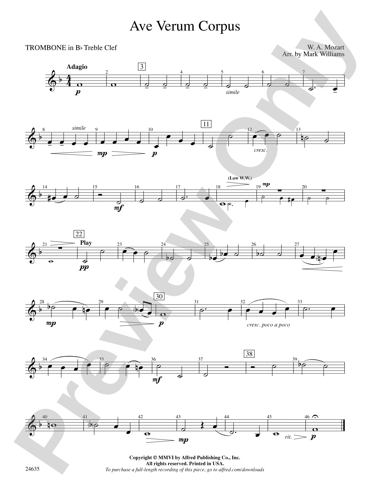 Ave Verum Corpus: (wp) 1st B-flat Trombone T.C.