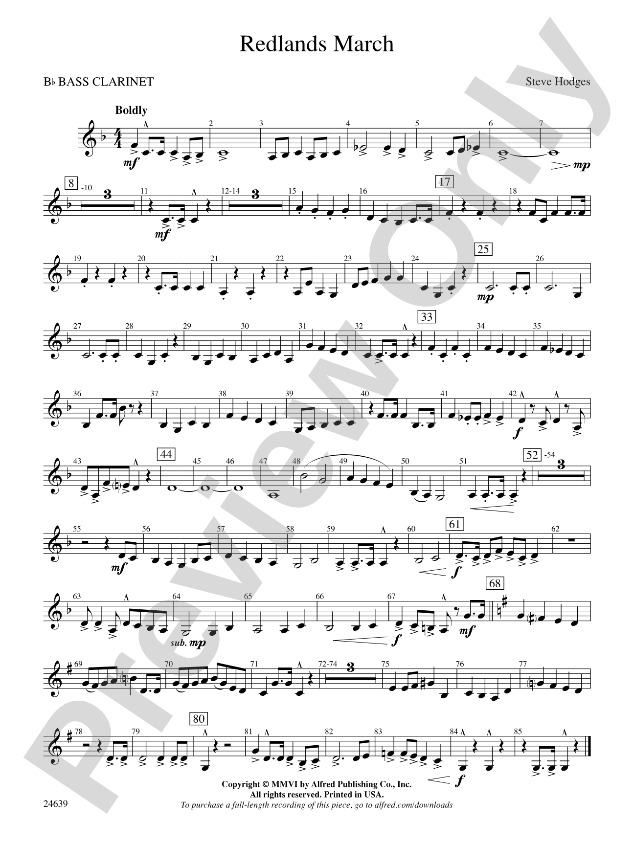 Redlands March: B-flat Bass Clarinet