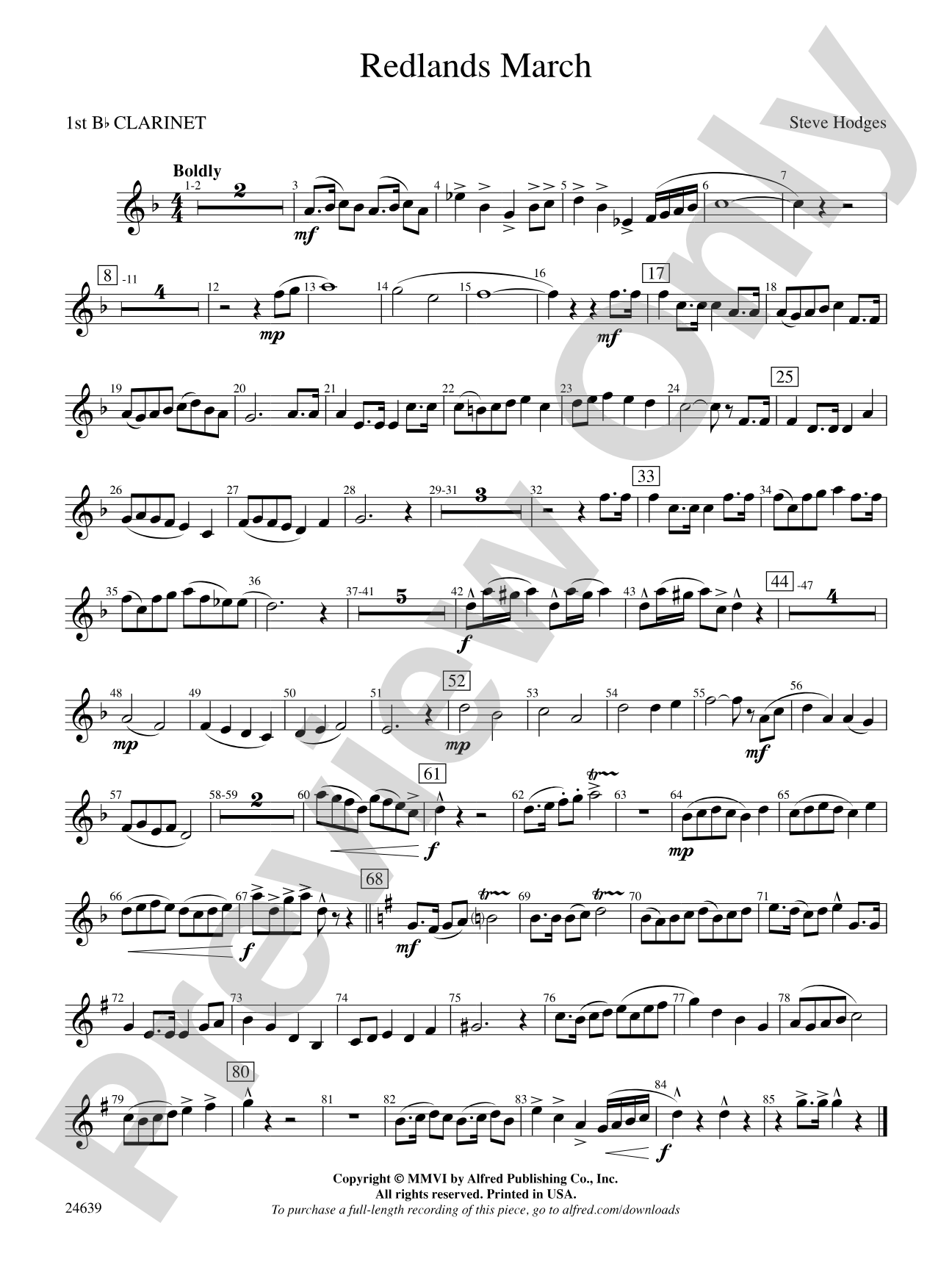 Redlands March: 1st B-flat Clarinet