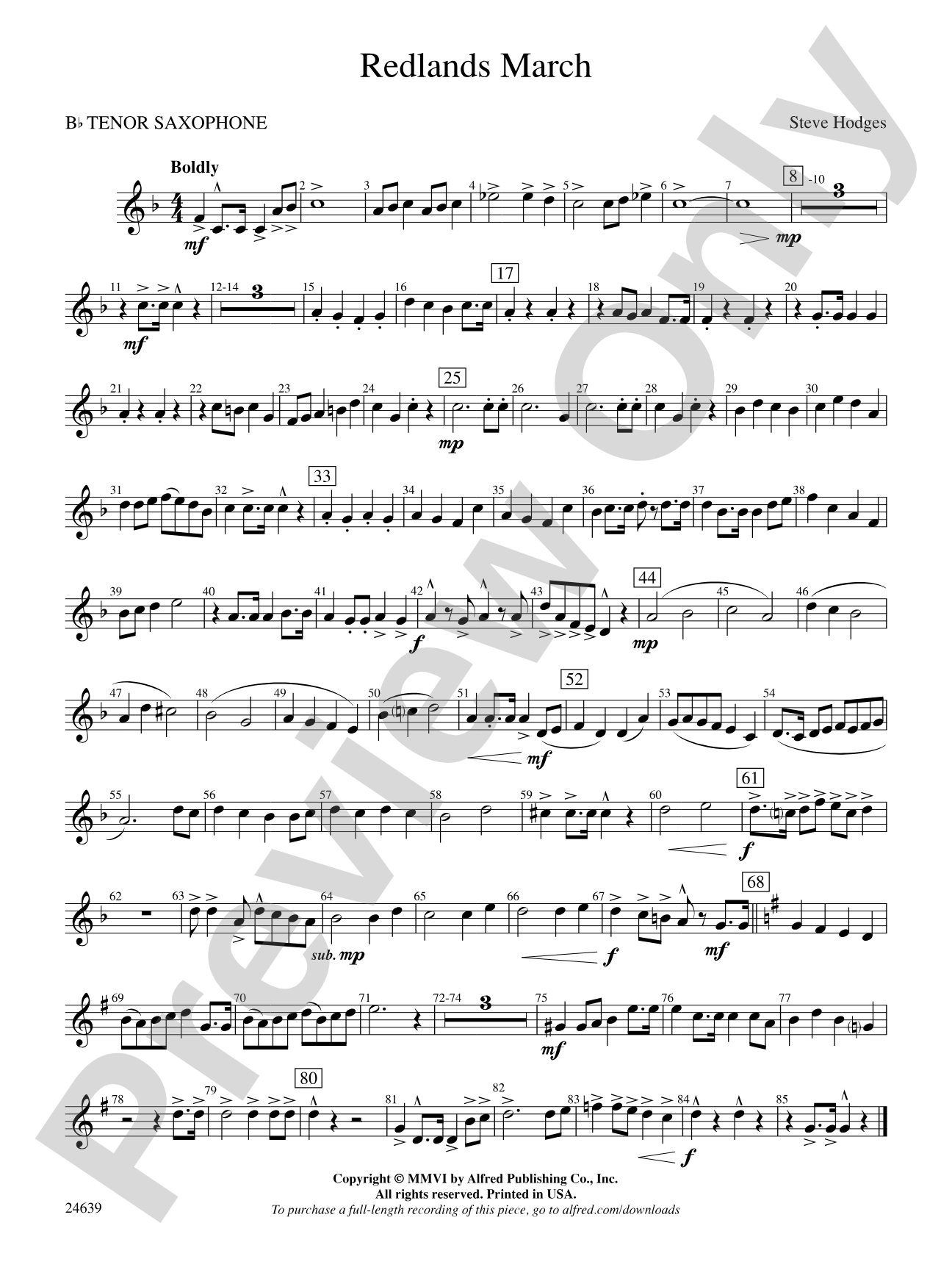 Redlands March: B-flat Tenor Saxophone
