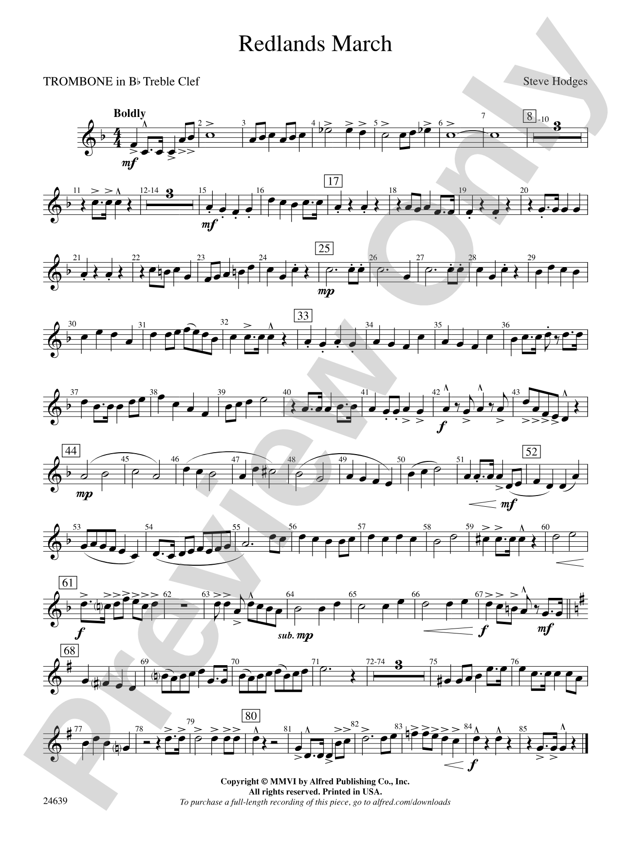 Redlands March: (wp) 1st B-flat Trombone T.C.