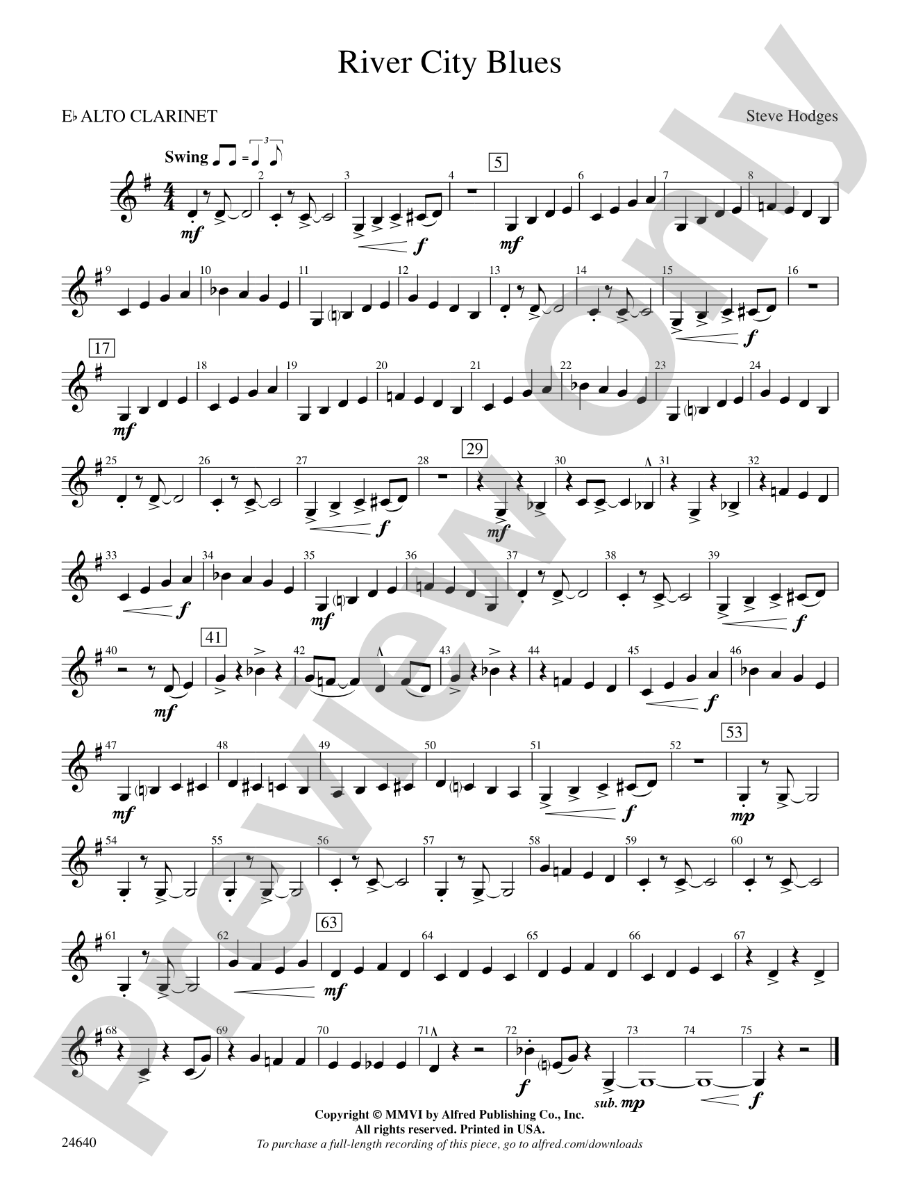 River City Blues: E-flat Alto Clarinet