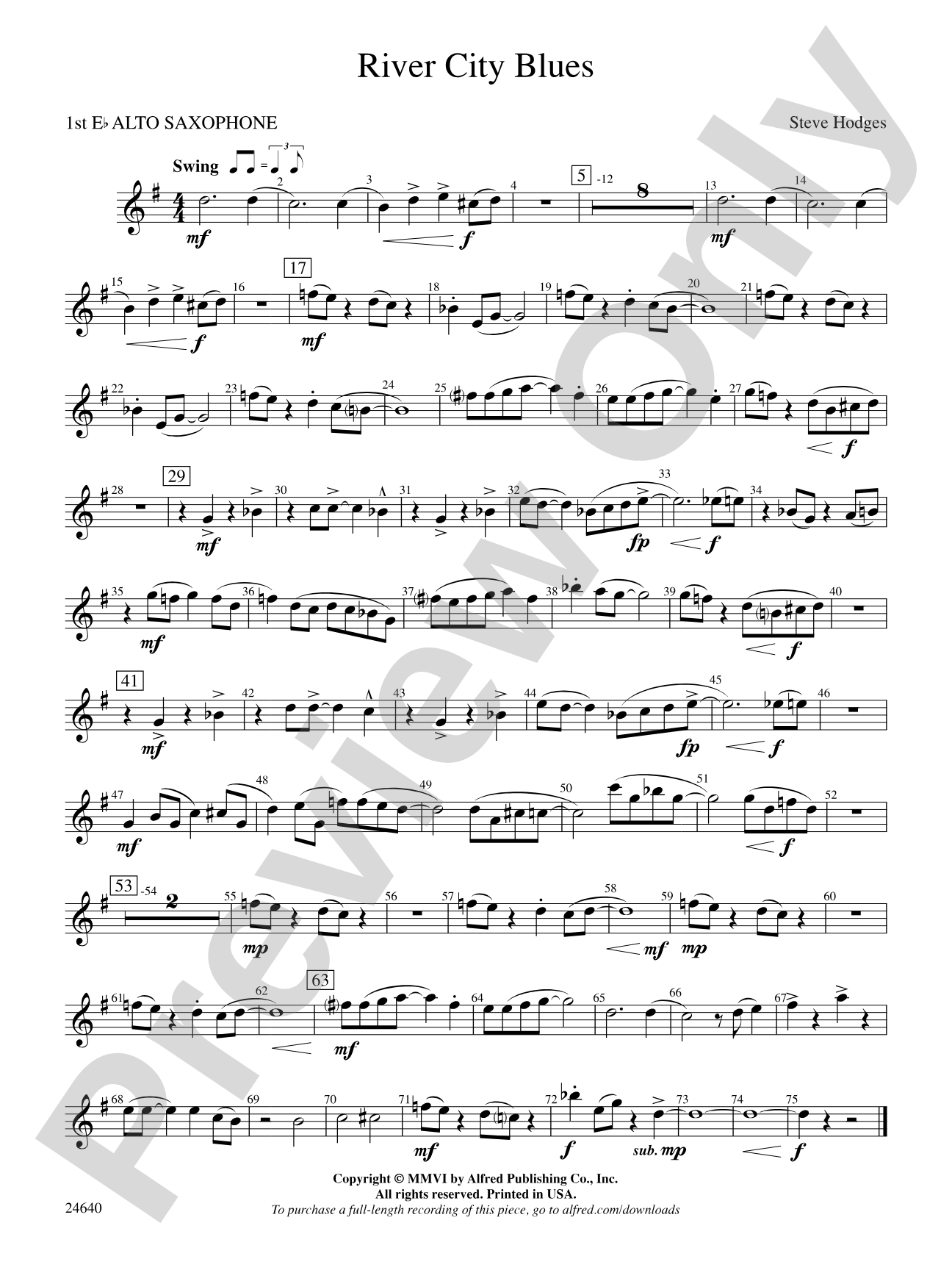 River City Blues: E-flat Alto Saxophone