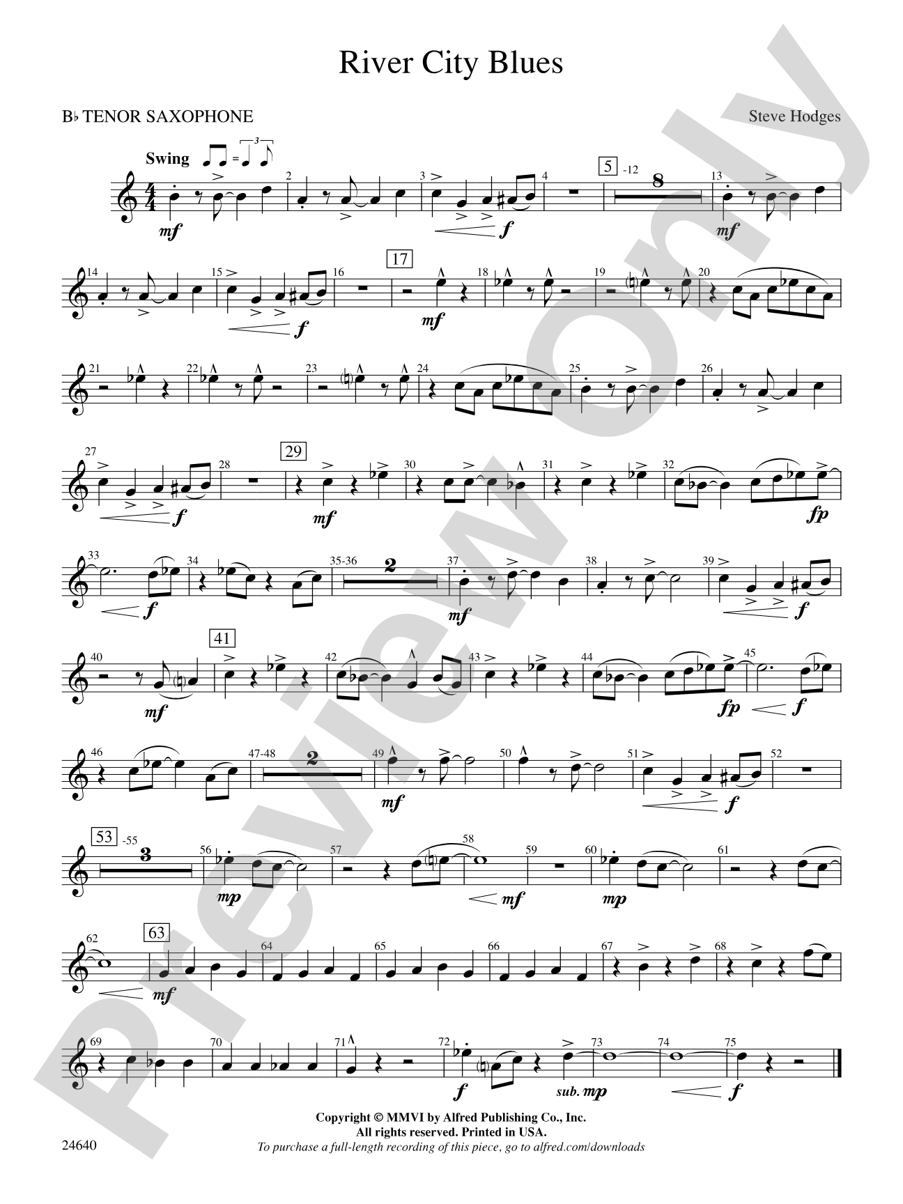 River City Blues: B-flat Tenor Saxophone