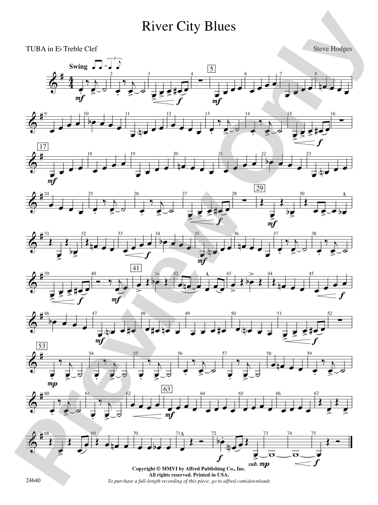 River City Blues: (wp) E-flat Tuba T.C.