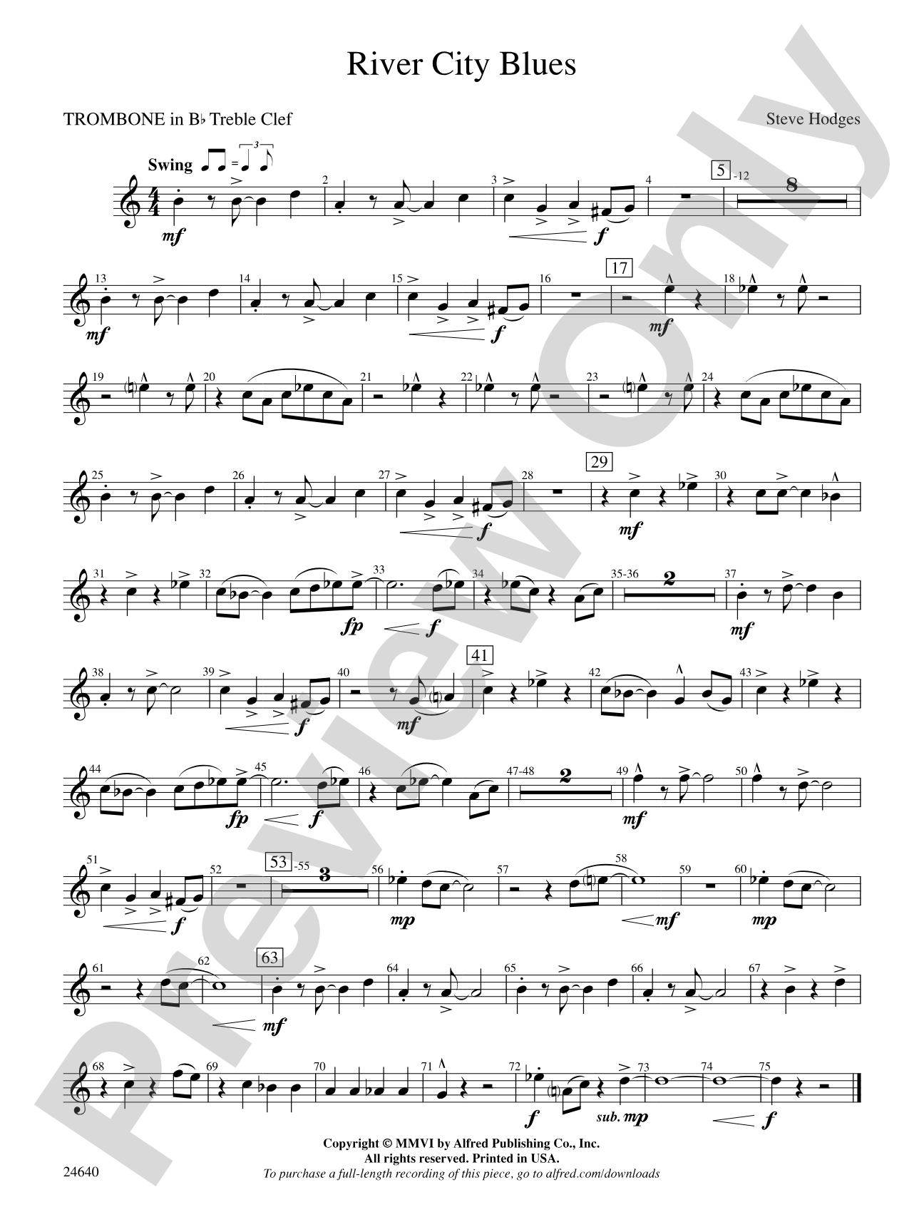 River City Blues: (wp) 1st B-flat Trombone T.C.