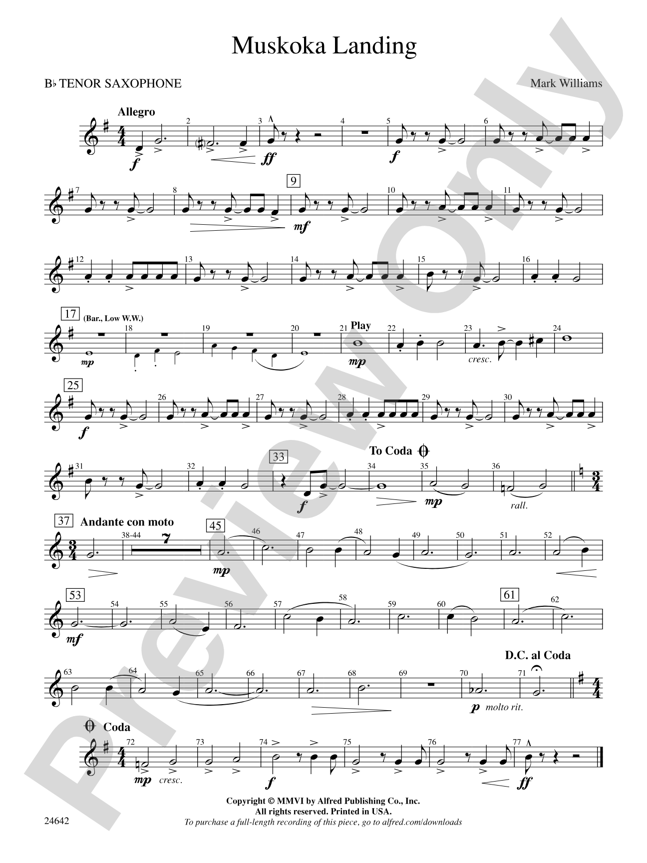 Muskoka Landing: B-flat Tenor Saxophone