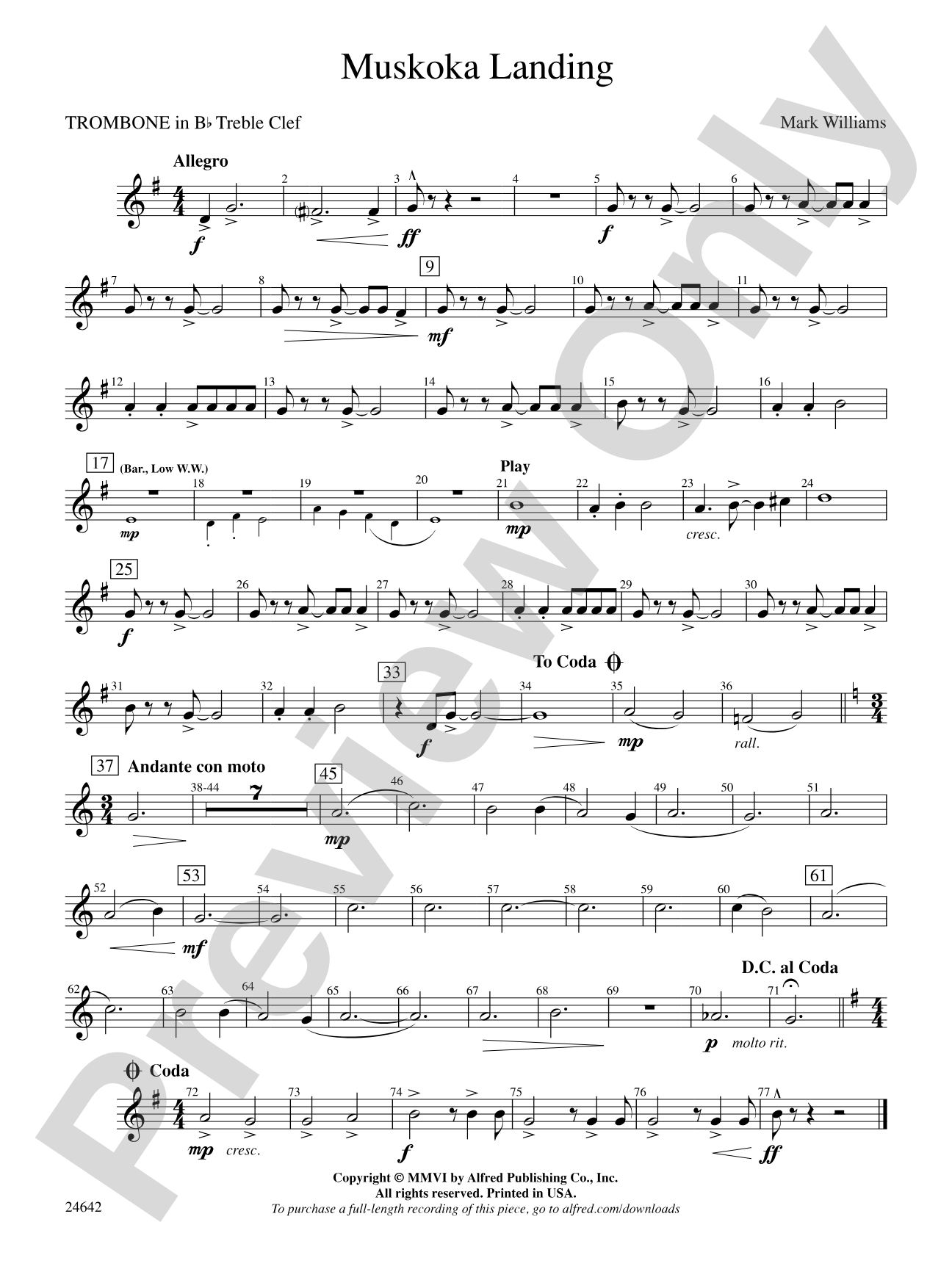 Muskoka Landing: (wp) 1st B-flat Trombone T.C.