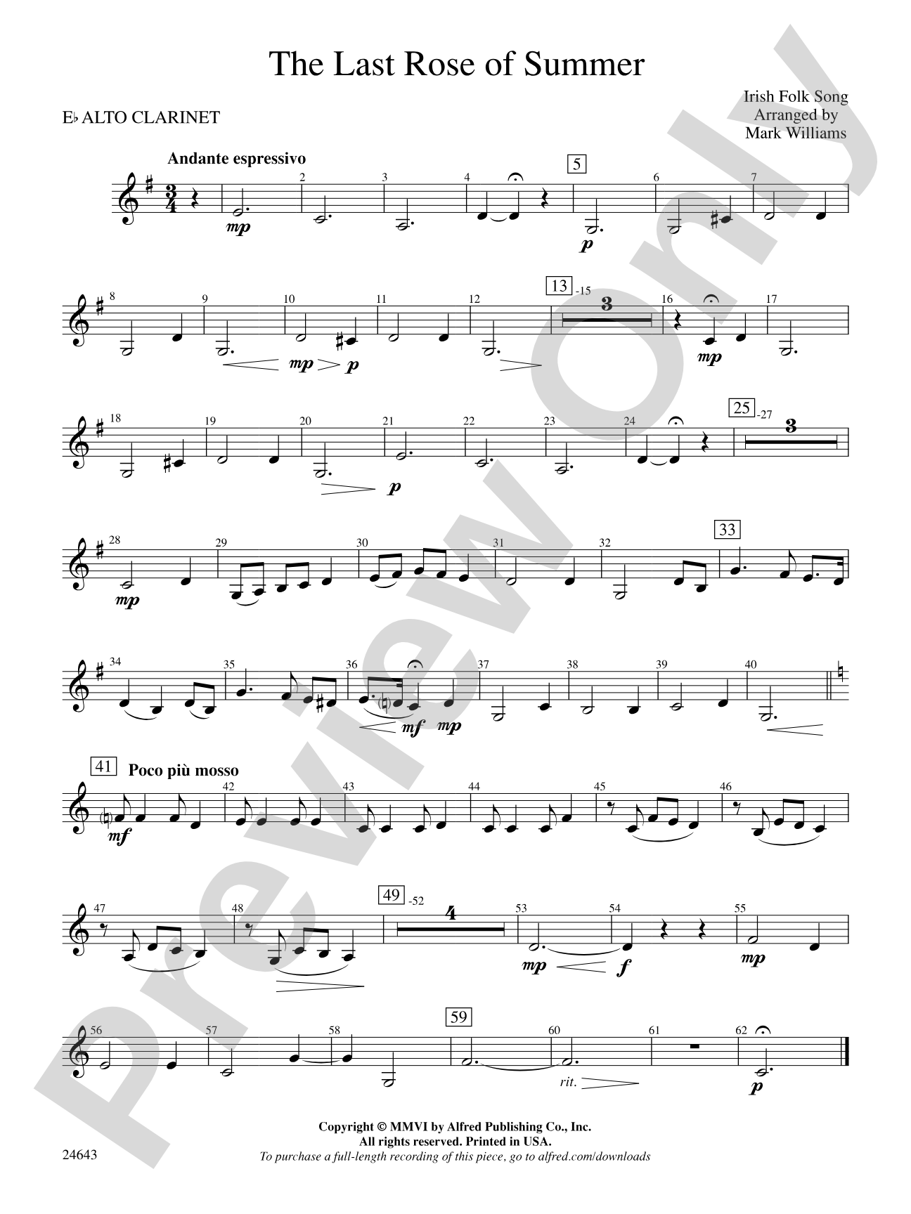 The Last Rose of Summer: E-flat Alto Clarinet