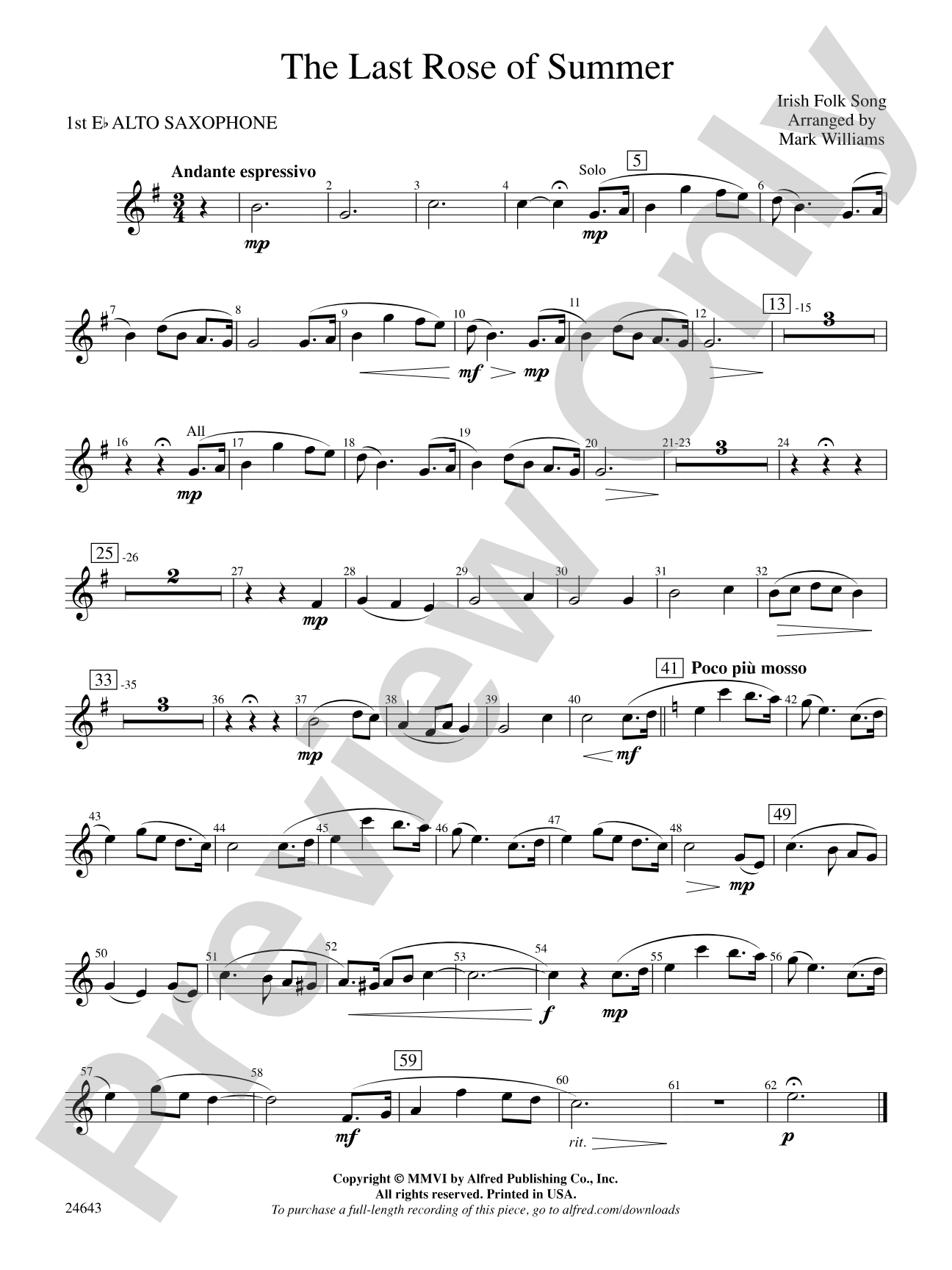 The Last Rose of Summer: E-flat Alto Saxophone